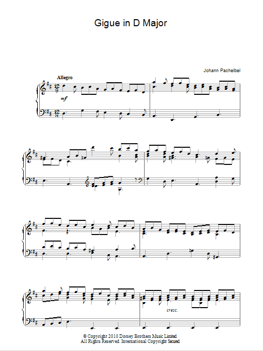 Johann Pachelbel Gigue In D Major sheet music notes and chords arranged for Piano Solo