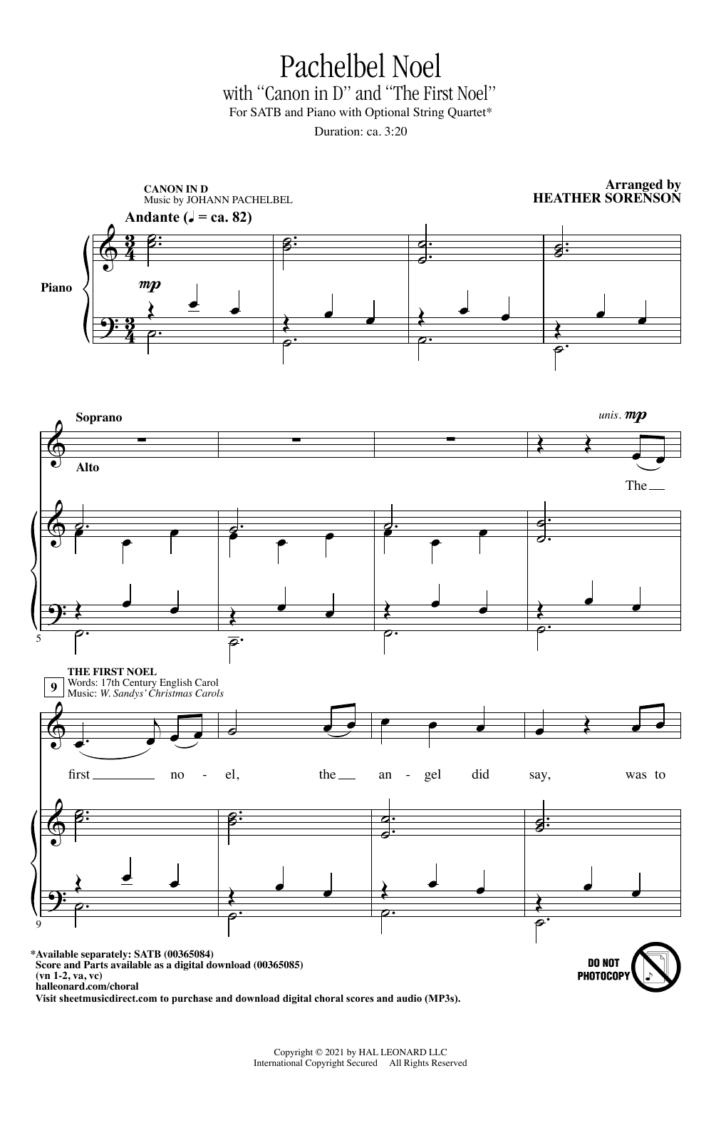 Johann Pachelbel Pachelbel Noel (arr. Heather Sorenson) sheet music notes and chords arranged for SATB Choir