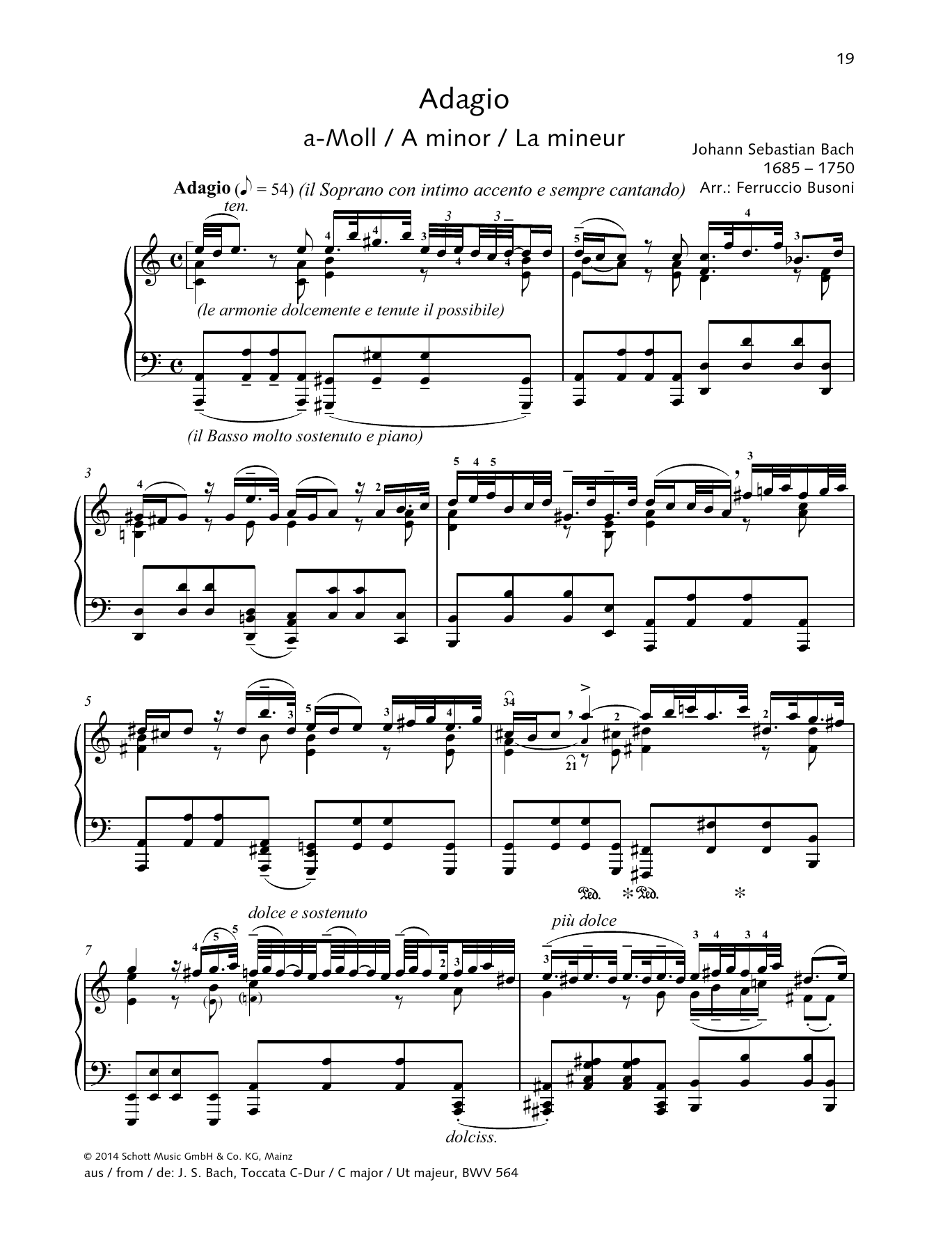 Johann Sebastian Bach Adagio sheet music notes and chords arranged for Piano Solo