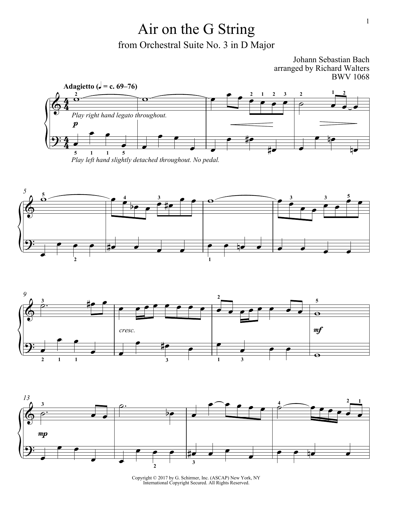 Johann Sebastian Bach Air (Air On The G String) sheet music notes and chords arranged for Violin Solo