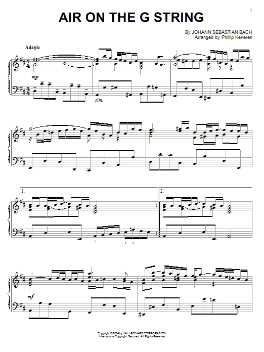 Johann Sebastian Bach Air On The G String (arr. Phillip Keveren) sheet music notes and chords arranged for Piano Solo