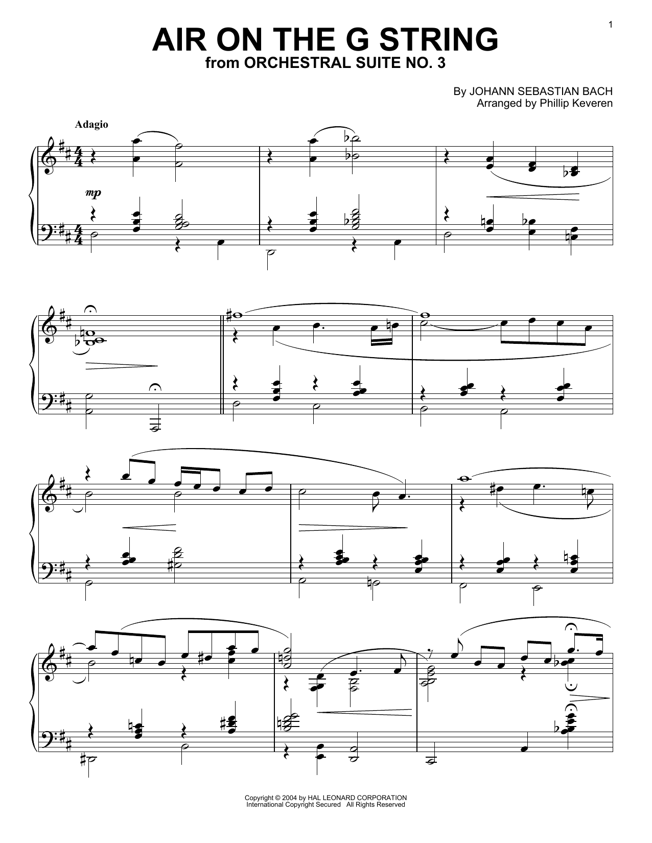 Johann Sebastian Bach Air On The G String [Jazz version] (arr. Phillip Keveren) sheet music notes and chords arranged for Piano Solo