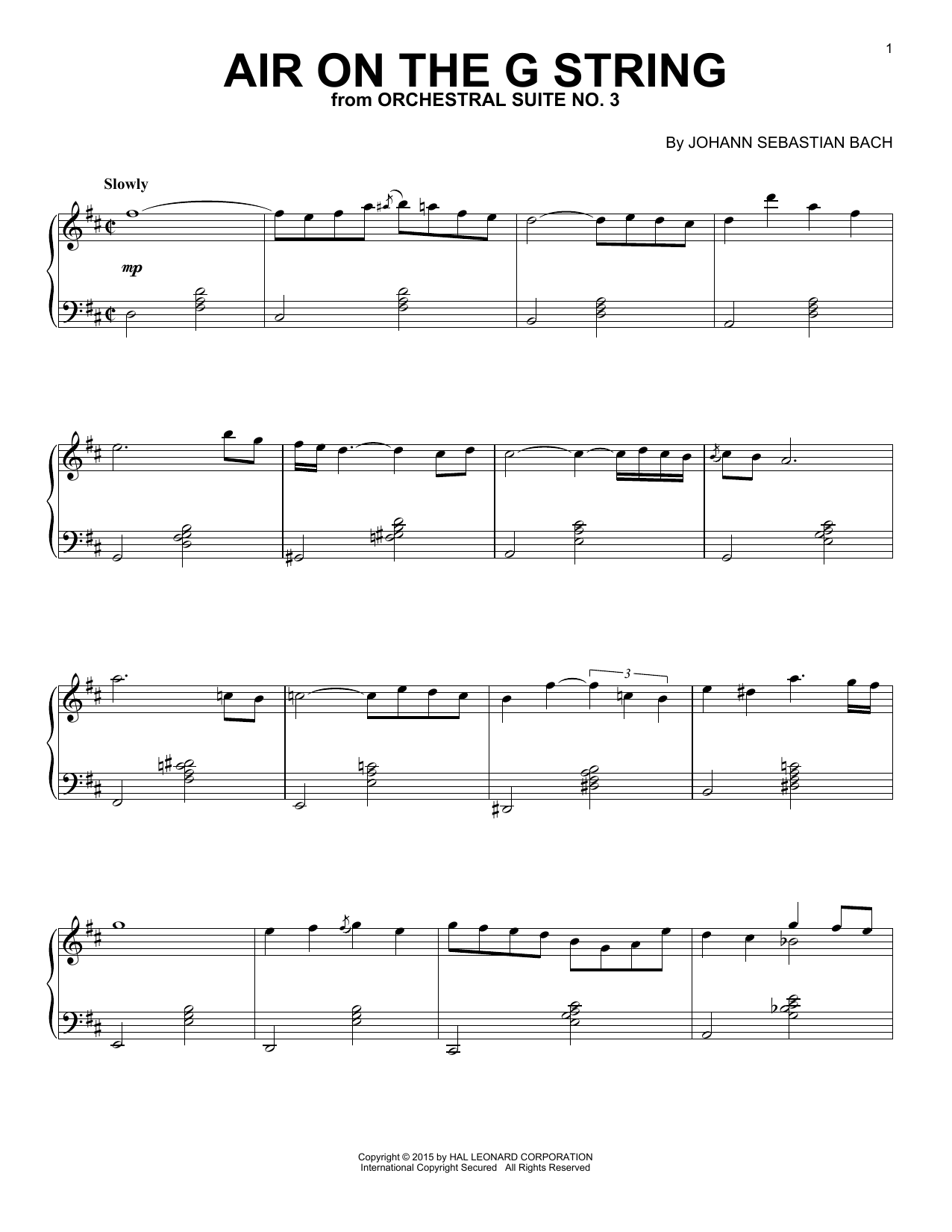 Johann Sebastian Bach Air On The G String [Jazz version] sheet music notes and chords arranged for Piano Solo