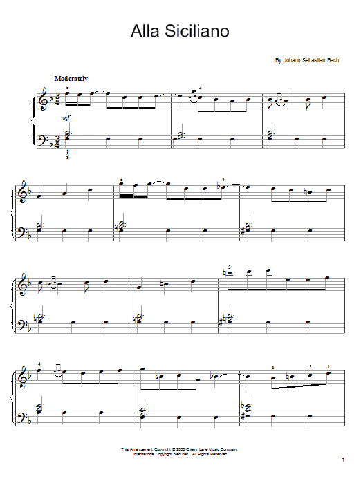 Johann Sebastian Bach Alla Siciliano sheet music notes and chords arranged for Easy Piano