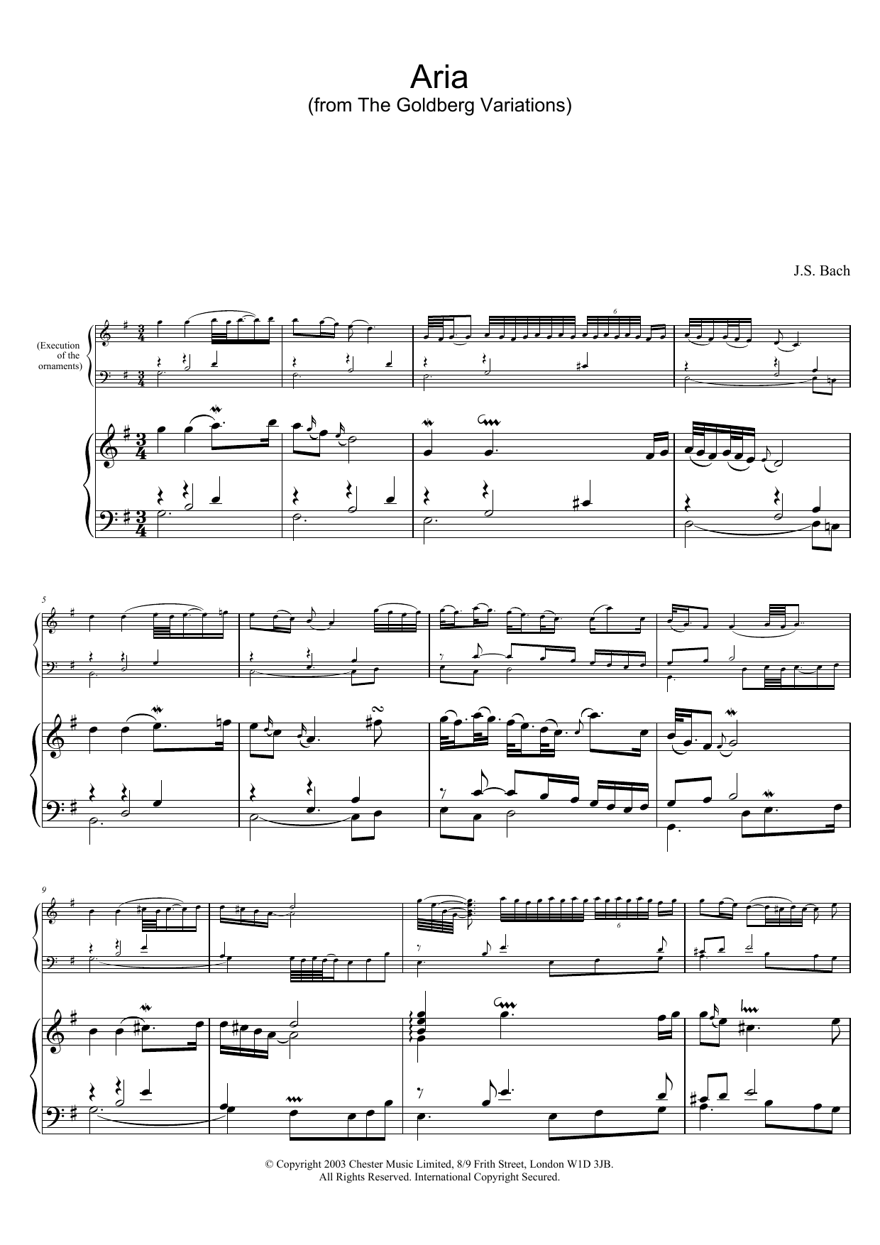 Johann Sebastian Bach Aria (from The Goldberg Variations) sheet music notes and chords arranged for Piano Solo