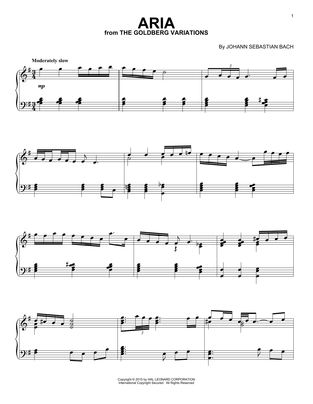 Johann Sebastian Bach Aria [Jazz version] sheet music notes and chords arranged for Piano Solo