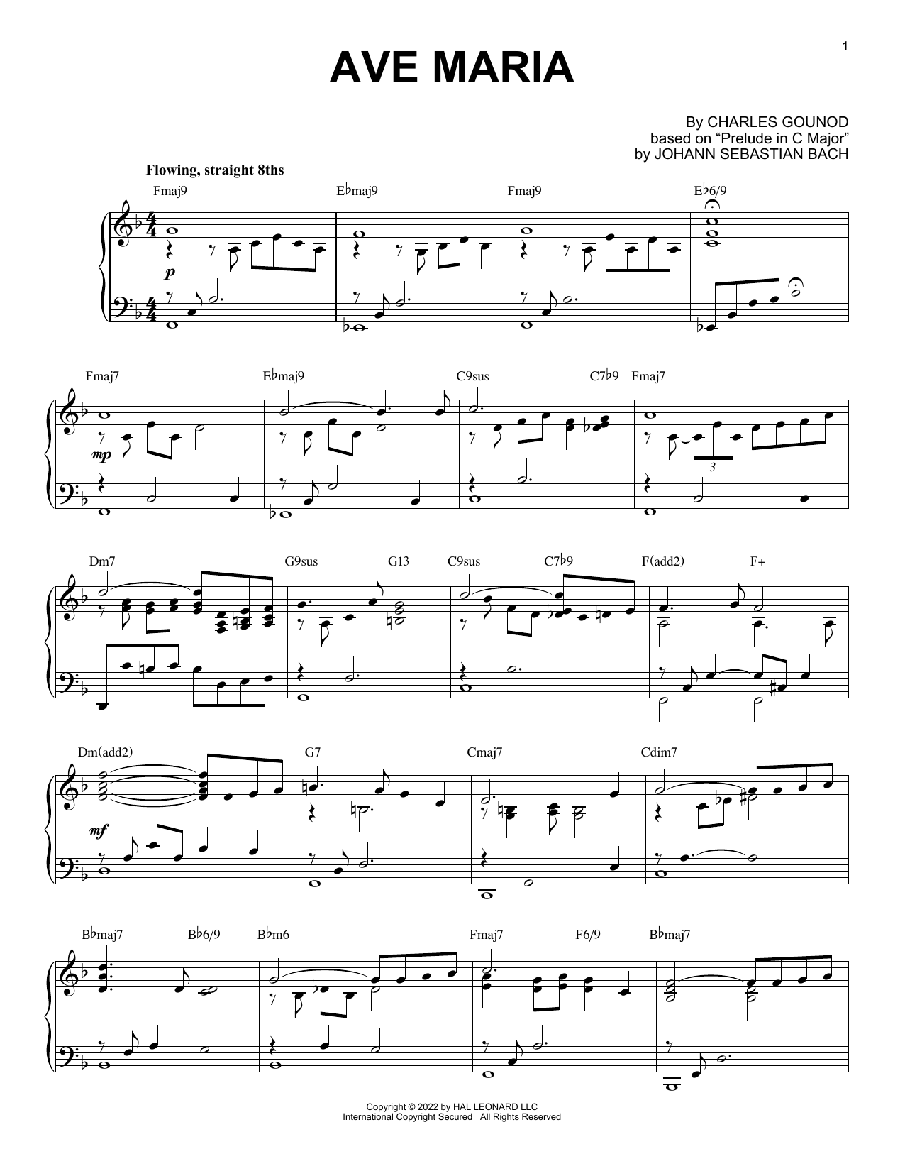 Johann Sebastian Bach Ave Maria [Jazz version] (arr. Brent Edstrom) sheet music notes and chords arranged for Piano Solo