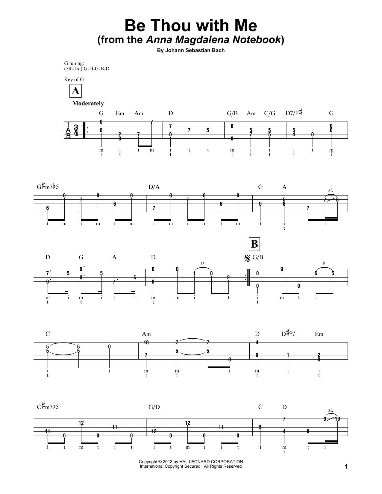 Johann Sebastian Bach Be Thou With Me (arr. Mark Phillips) sheet music notes and chords arranged for Banjo Tab