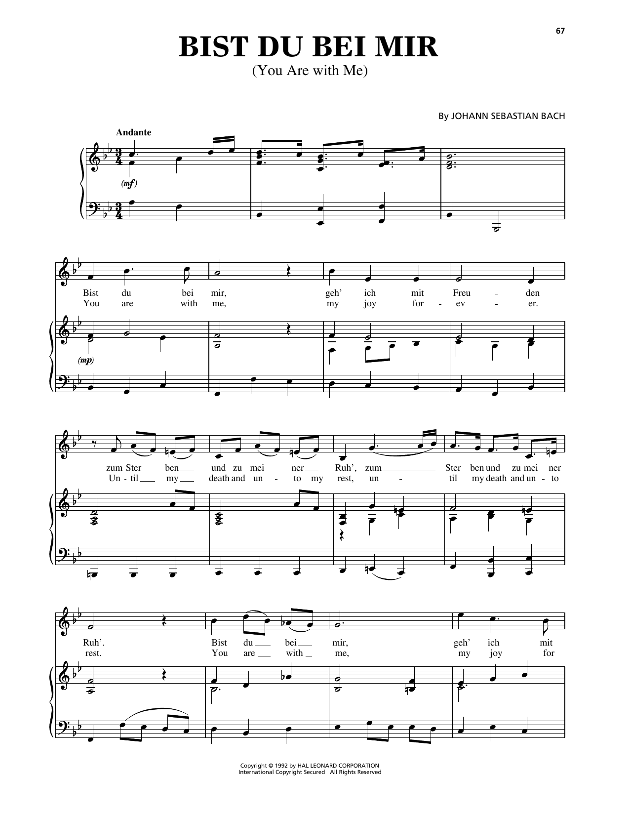 Johann Sebastian Bach Bist du bei mir (You Are With Me) (arr. Richard Walters) (High Voice) sheet music notes and chords arranged for Piano & Vocal