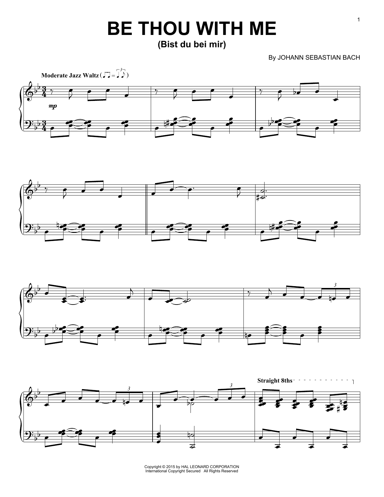 Johann Sebastian Bach Bist du bei mir (You Are With Me) [Jazz version] sheet music notes and chords arranged for Piano Solo