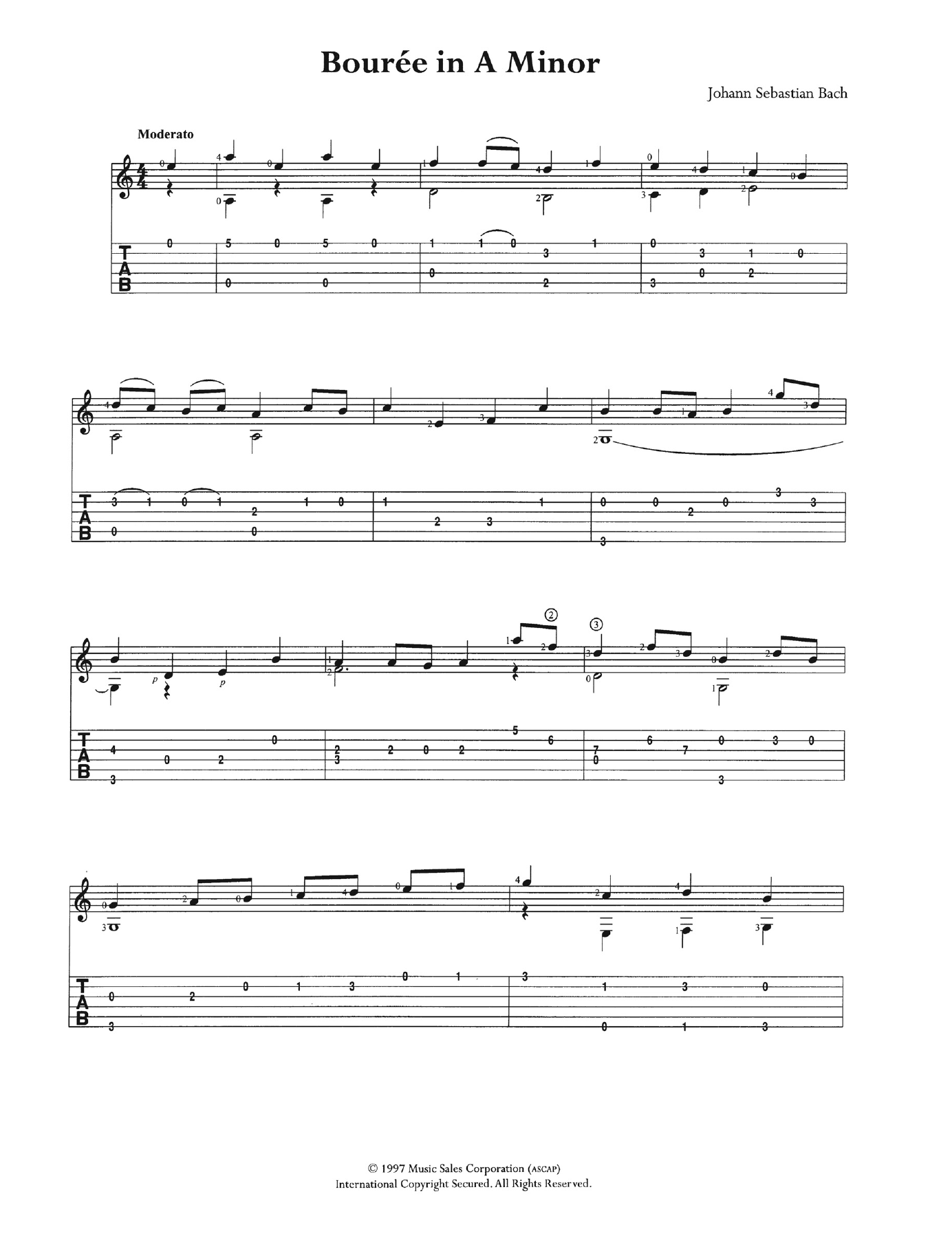 Johann Sebastian Bach Bouree in A Minor sheet music notes and chords arranged for Guitar Tab