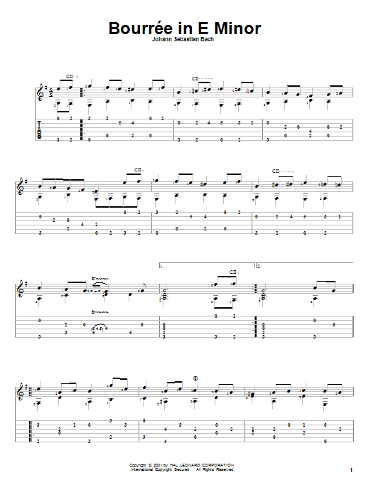 Johann Sebastian Bach Bourree In E Minor sheet music notes and chords arranged for Solo Guitar