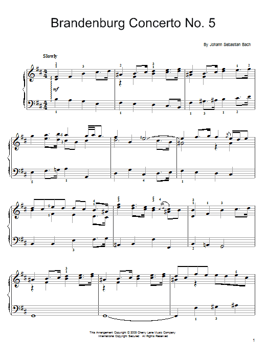 Johann Sebastian Bach Brandenburg Concerto No. 5 sheet music notes and chords arranged for Cello Solo