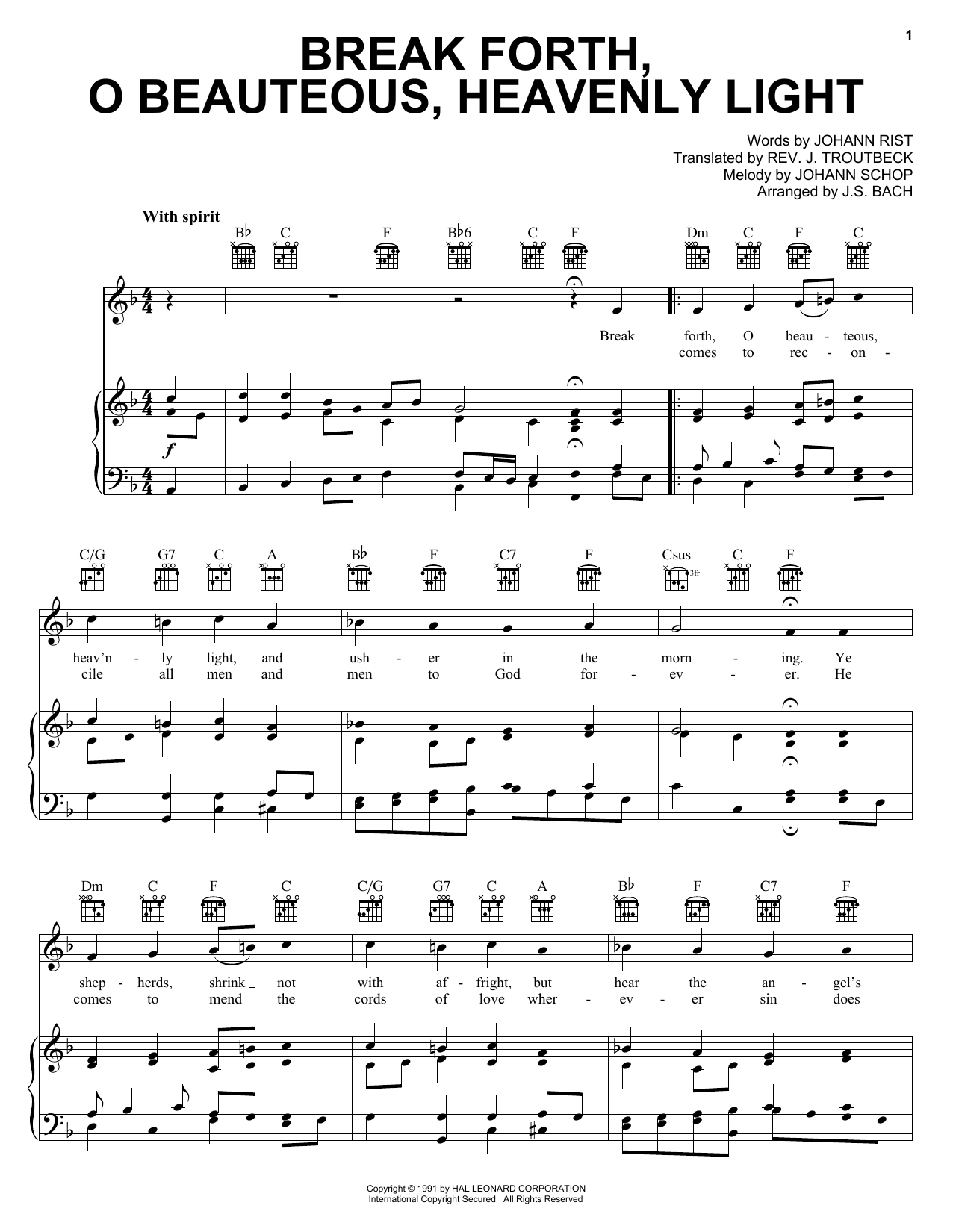 Johann Sebastian Bach Break Forth, O Beauteous, Heavenly Light sheet music notes and chords arranged for Ukulele