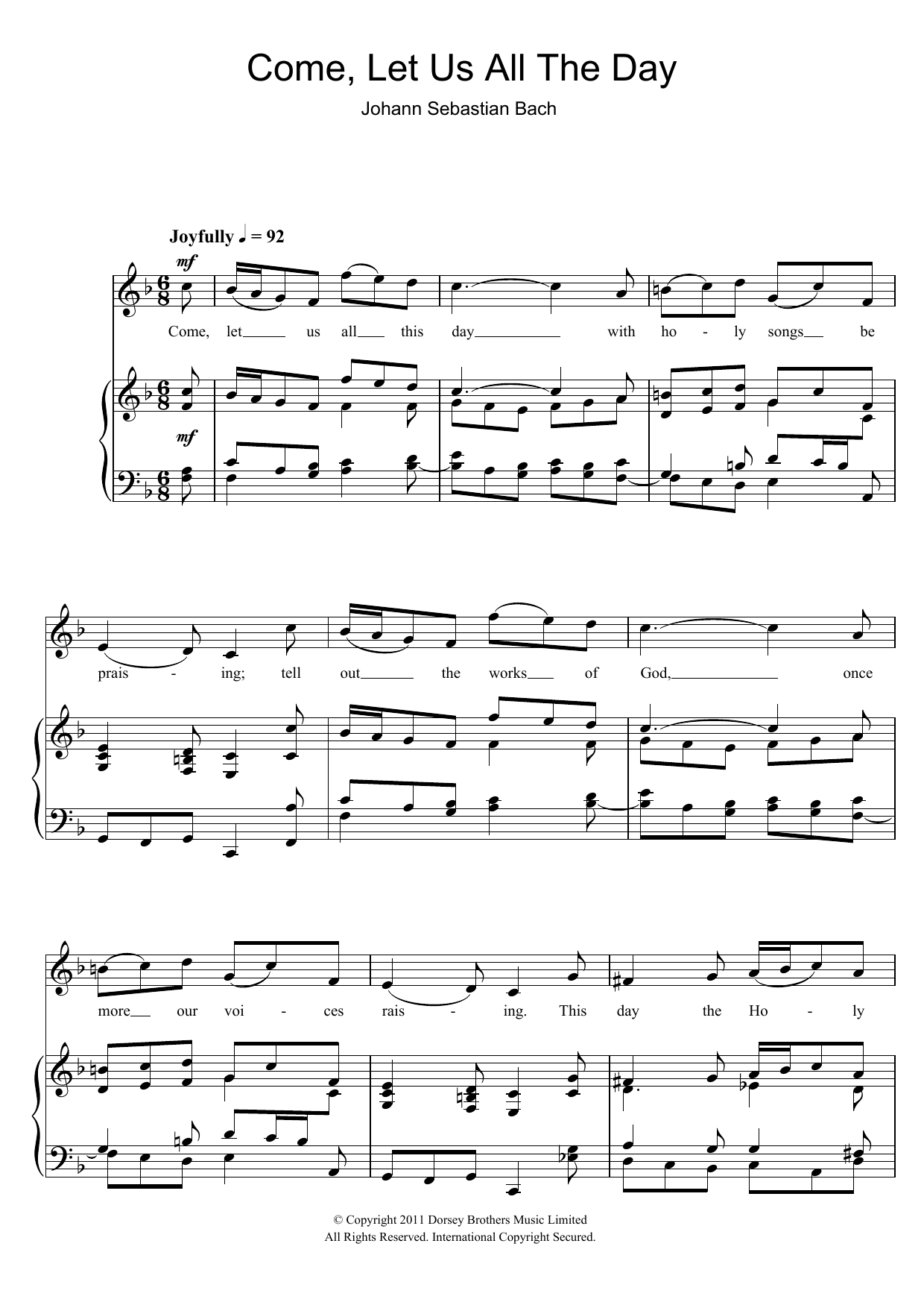 Johann Sebastian Bach Come, Let Us All The Day sheet music notes and chords arranged for Piano & Vocal