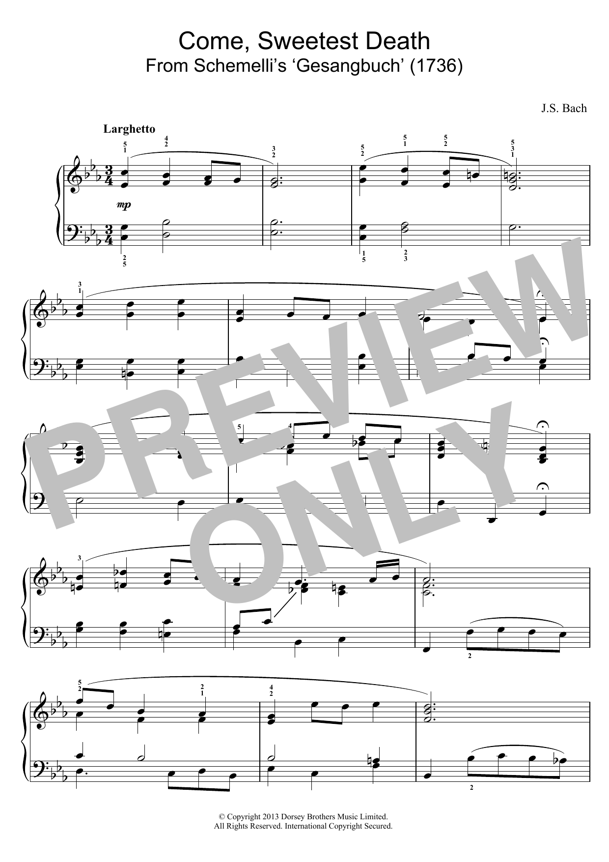 Johann Sebastian Bach Come, Sweetest Death sheet music notes and chords arranged for Piano Solo