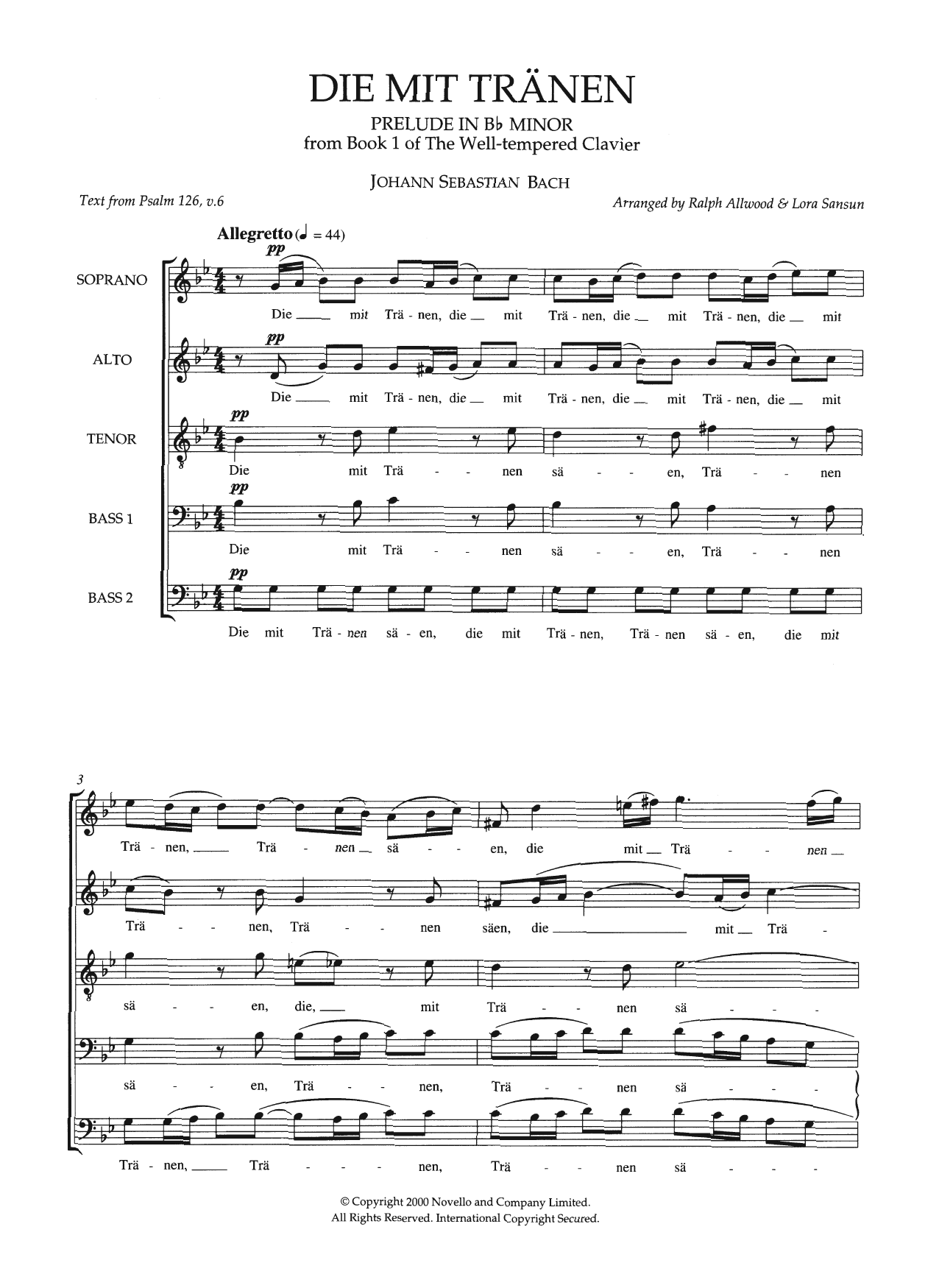 Johann Sebastian Bach Die Mit Tranen (arr. Ralph Allwood and Lora Sansun) sheet music notes and chords arranged for Choir