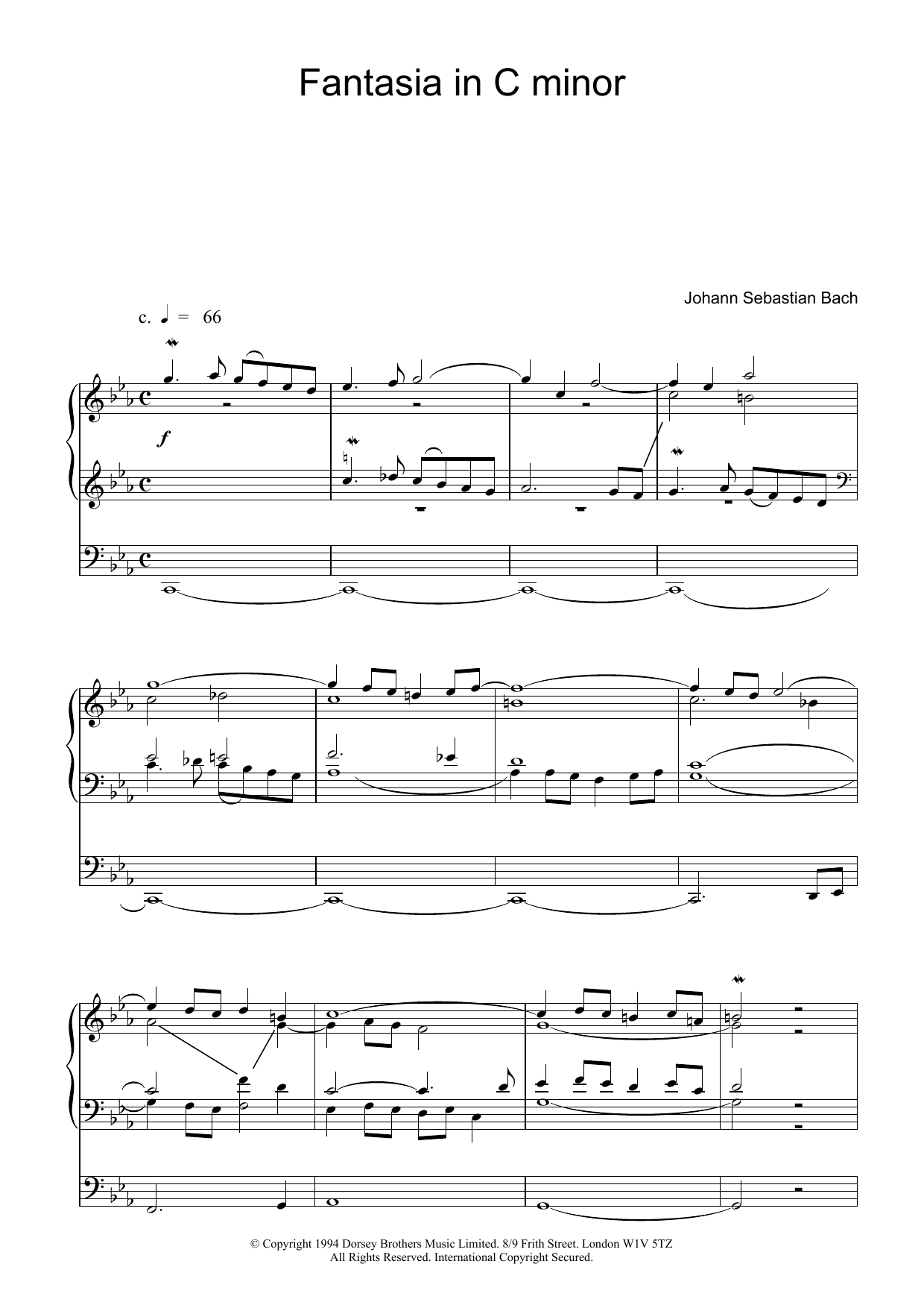 Johann Sebastian Bach Fantasia and Fugue in C Minor, BWV 537 sheet music notes and chords arranged for Organ