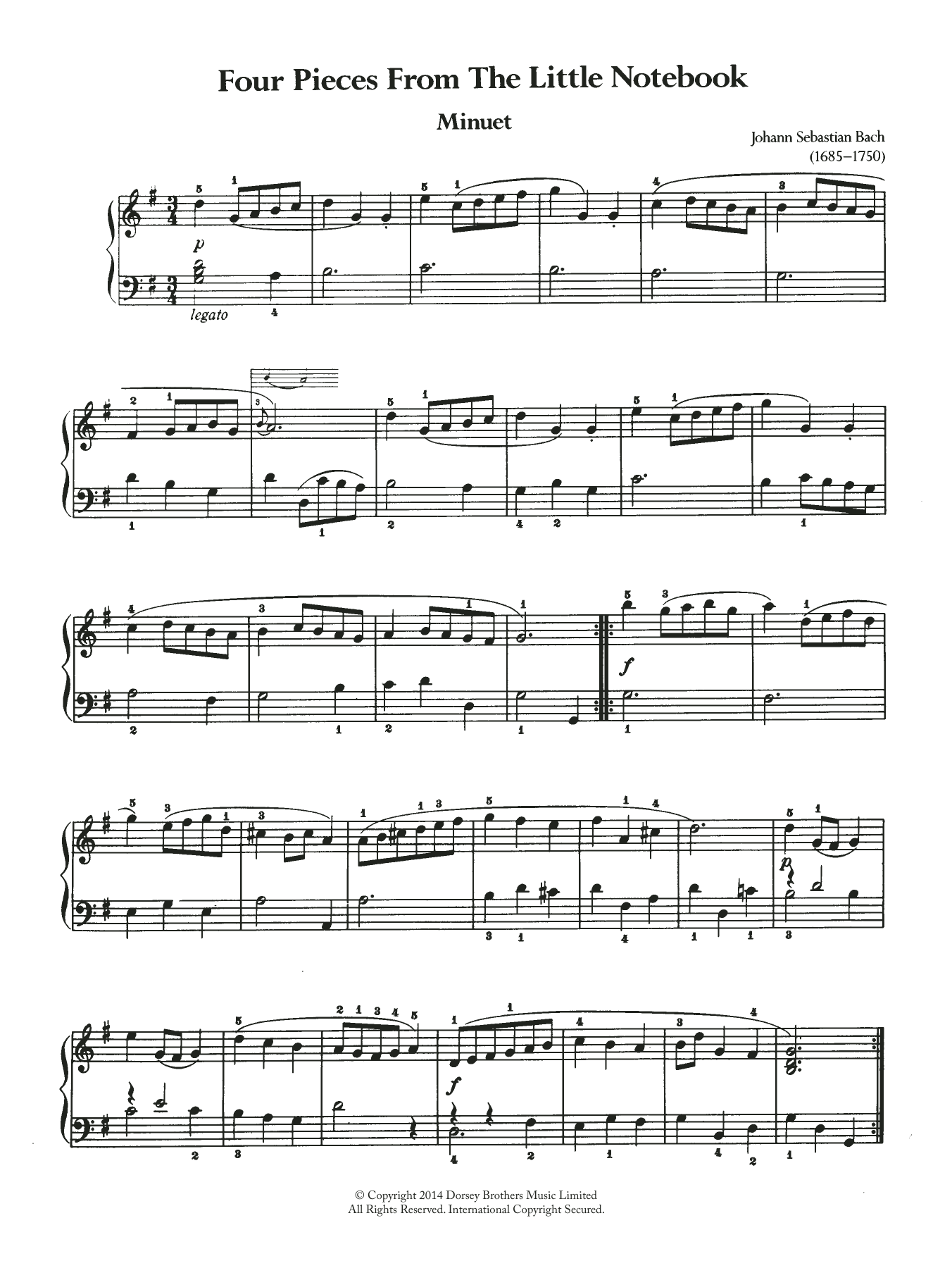 Johann Sebastian Bach Four Pieces From The Little Notebook sheet music notes and chords arranged for Piano Solo