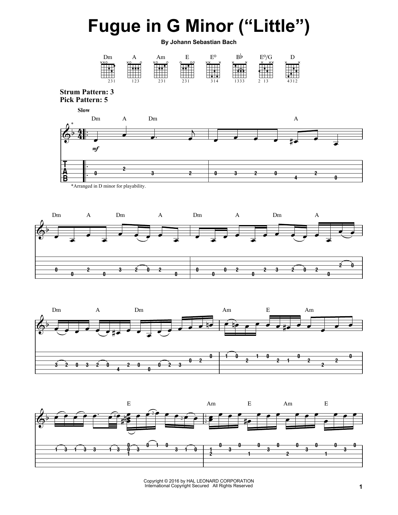 Johann Sebastian Bach Fugue In G Minor (Little) sheet music notes and chords arranged for Easy Guitar Tab