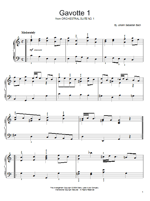 Johann Sebastian Bach Gavotte 1 sheet music notes and chords arranged for Easy Piano