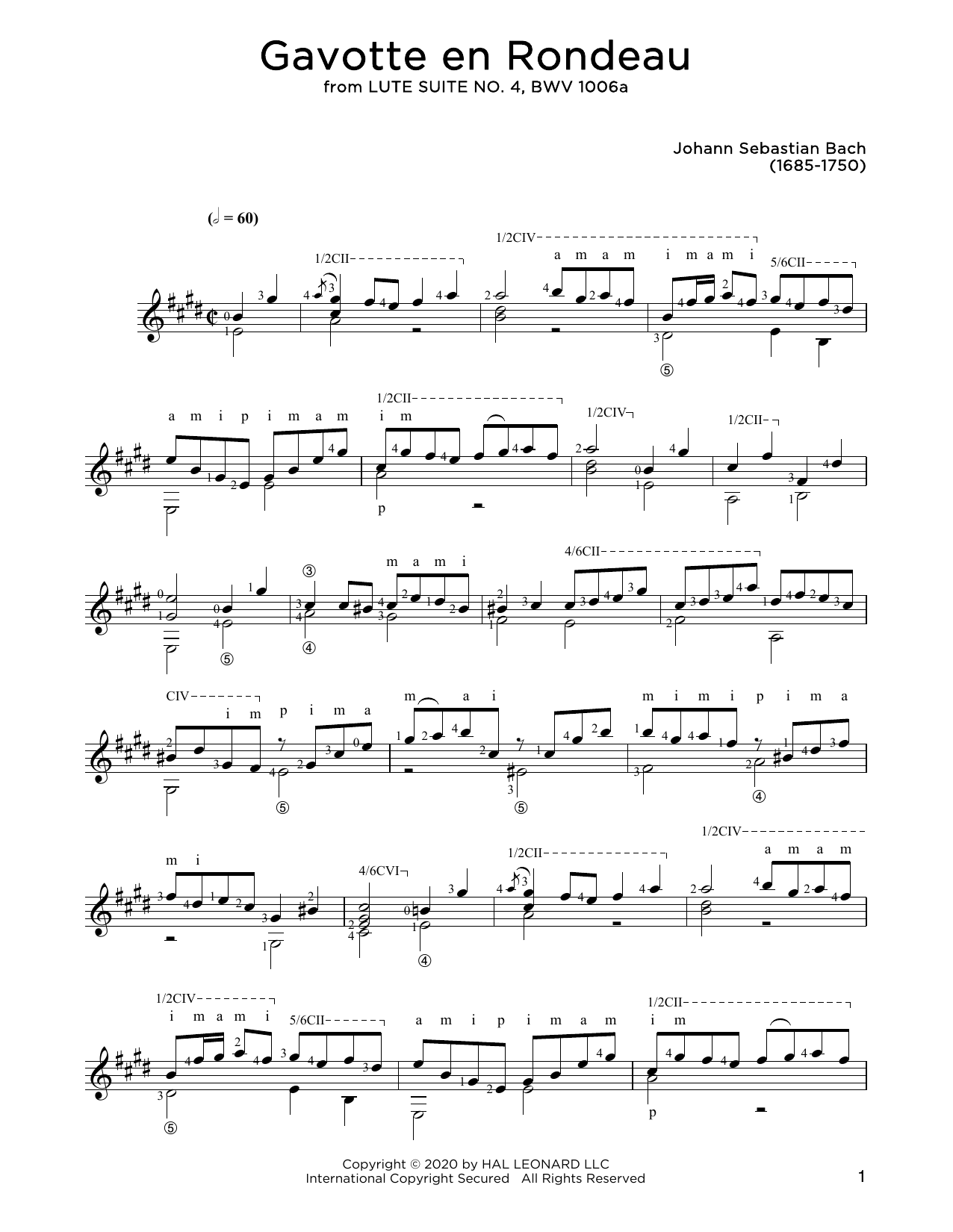 Johann Sebastian Bach Gavotte En Rondeau sheet music notes and chords arranged for Solo Guitar