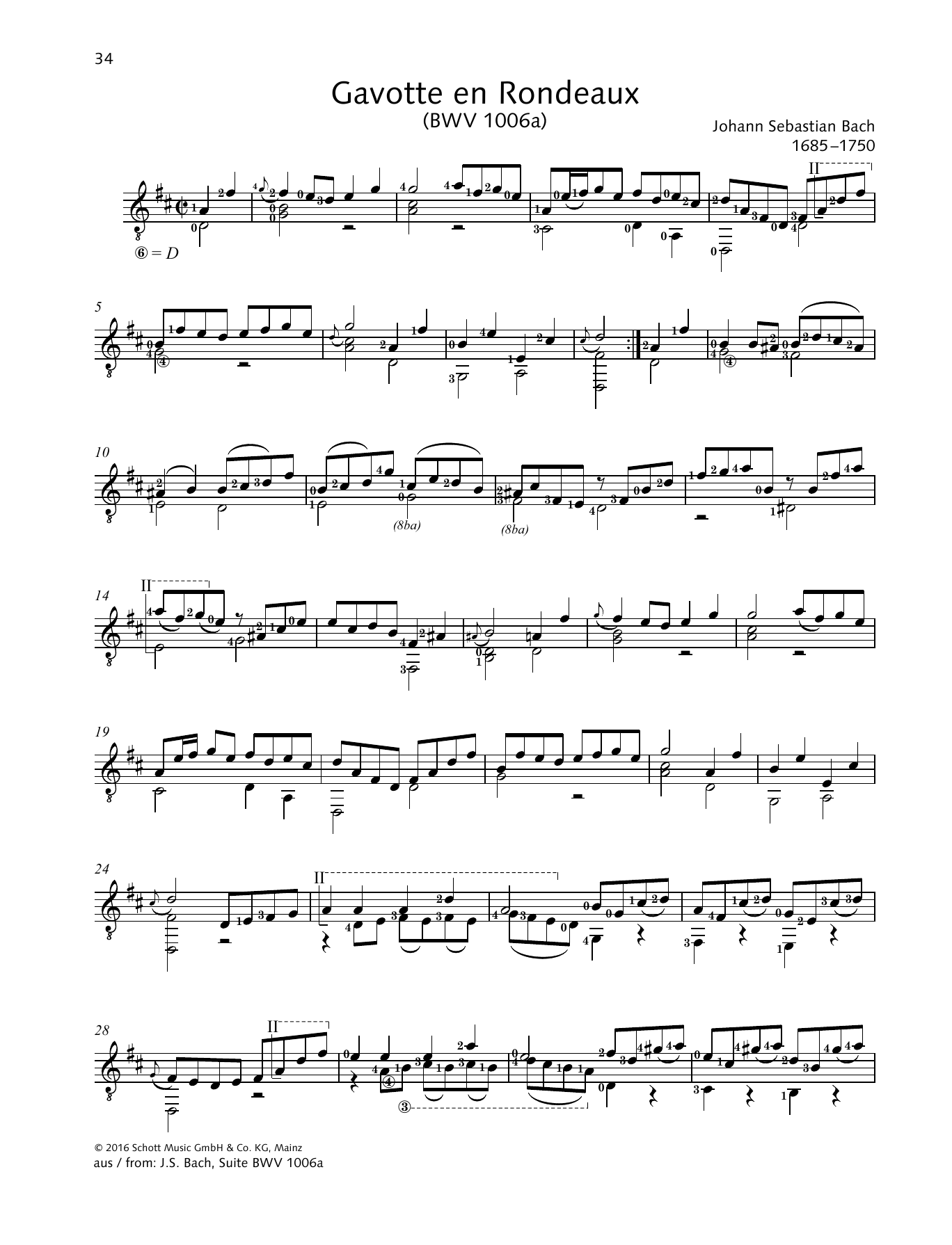 Johann Sebastian Bach Gavotte en Rondeaux sheet music notes and chords arranged for Solo Guitar