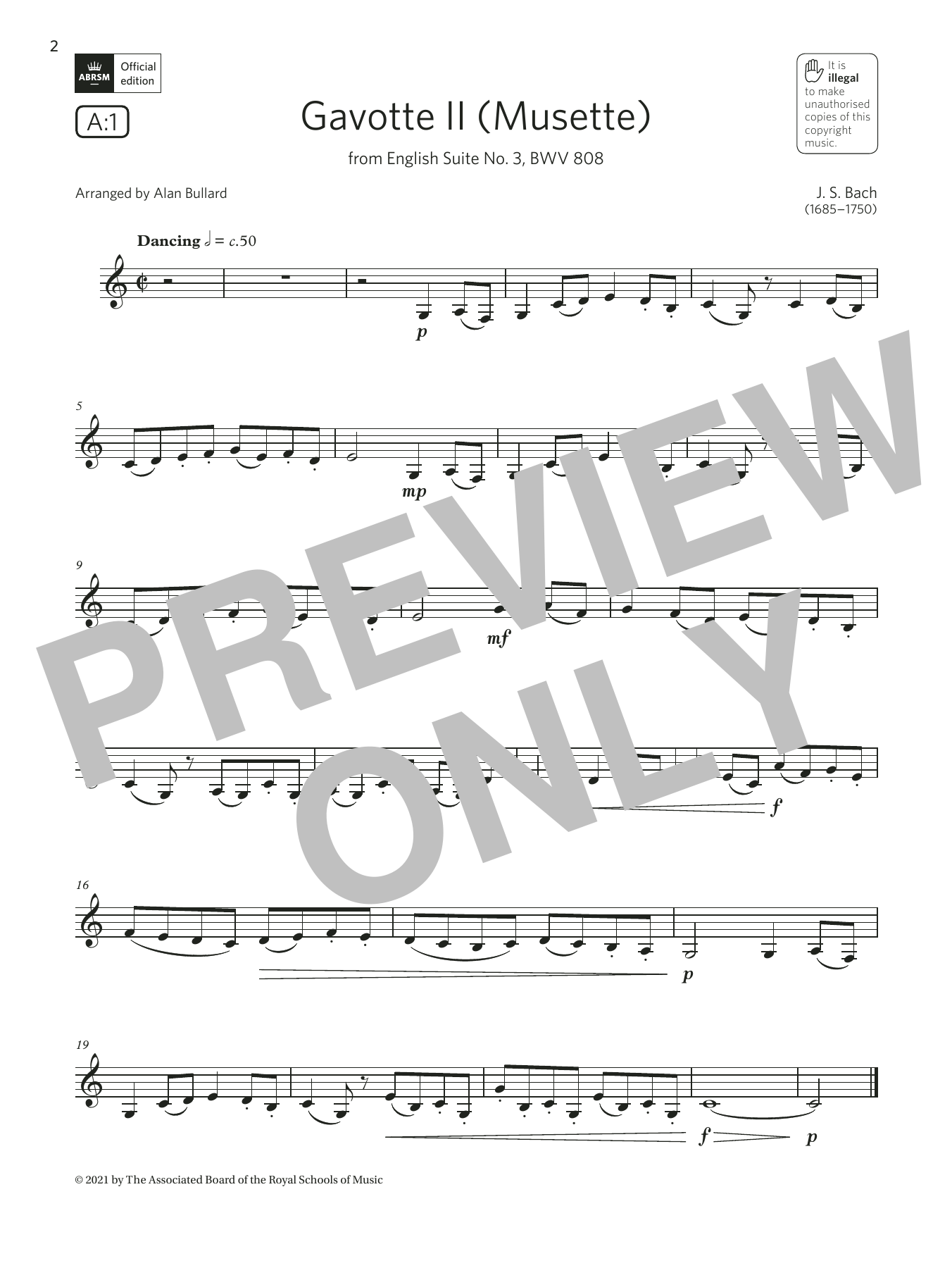 Johann Sebastian Bach Gavotte II (from English Suite No. 3)  (Grade 2 List A1 from the ABRSM Clarinet syllabus from 2022) sheet music notes and chords arranged for Clarinet Solo