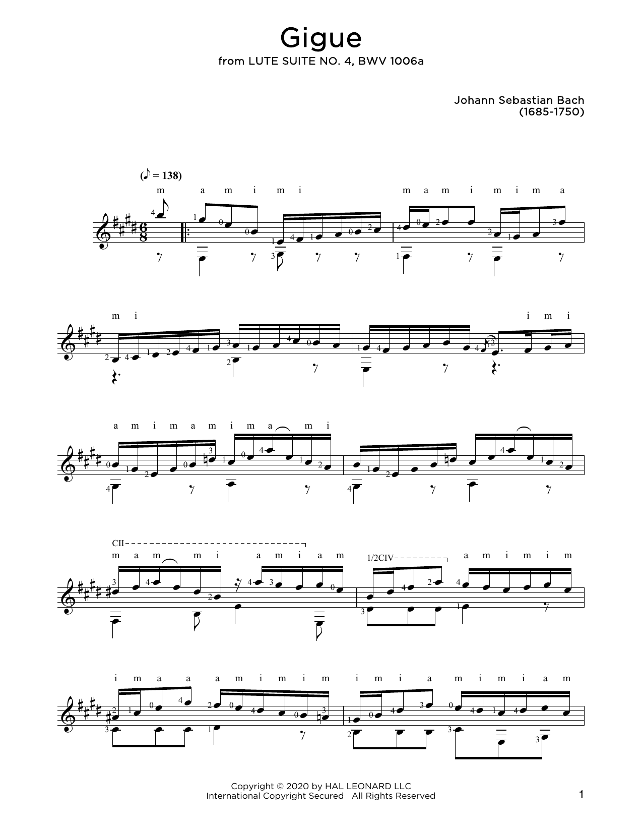 Johann Sebastian Bach Gigue sheet music notes and chords arranged for Solo Guitar