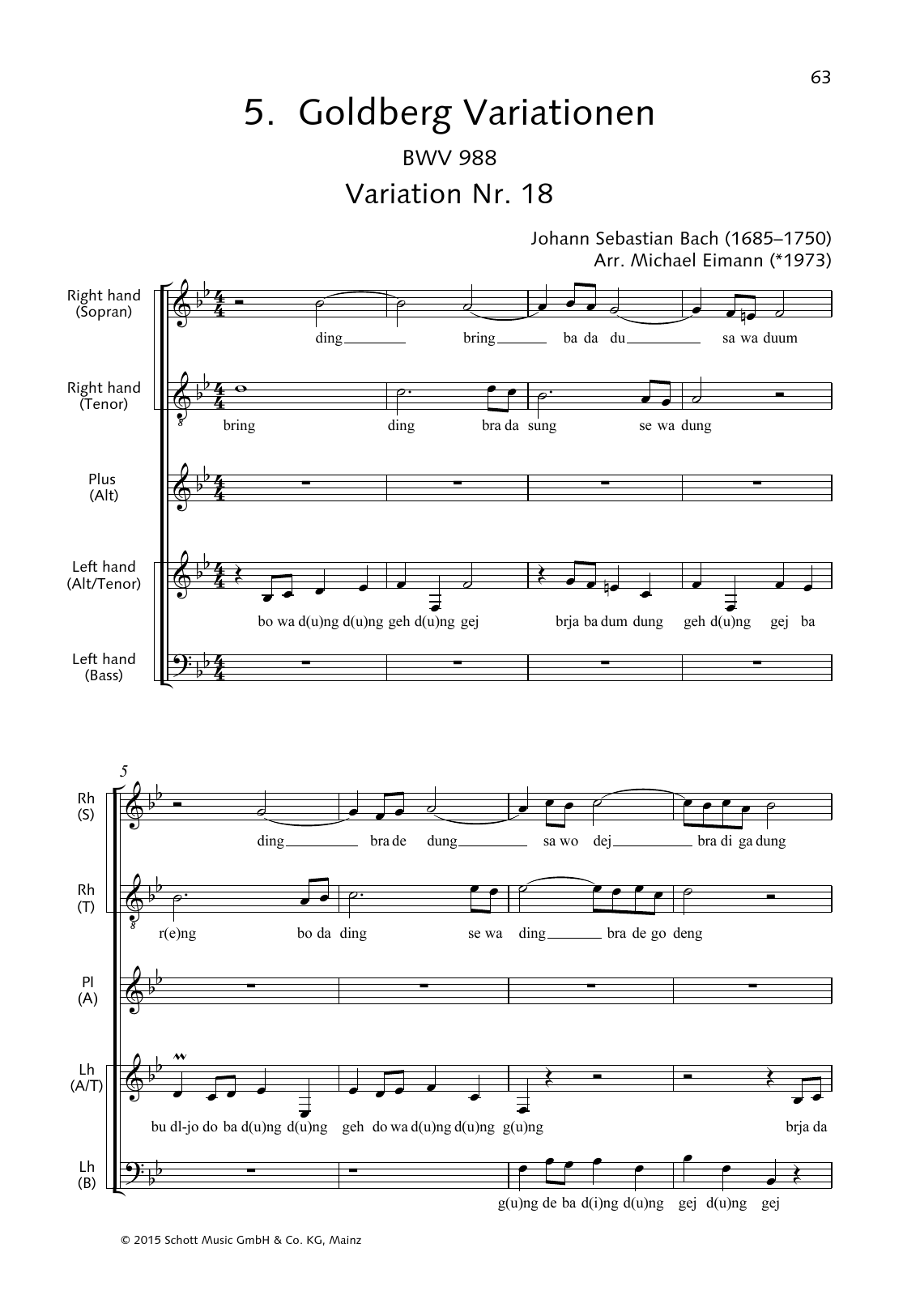 Johann Sebastian Bach Goldberg Variations, Variation No. 18 sheet music notes and chords arranged for Choir