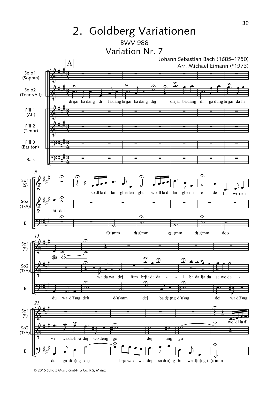 Johann Sebastian Bach Goldberg Variations, Variation No. 7 sheet music notes and chords arranged for Choir