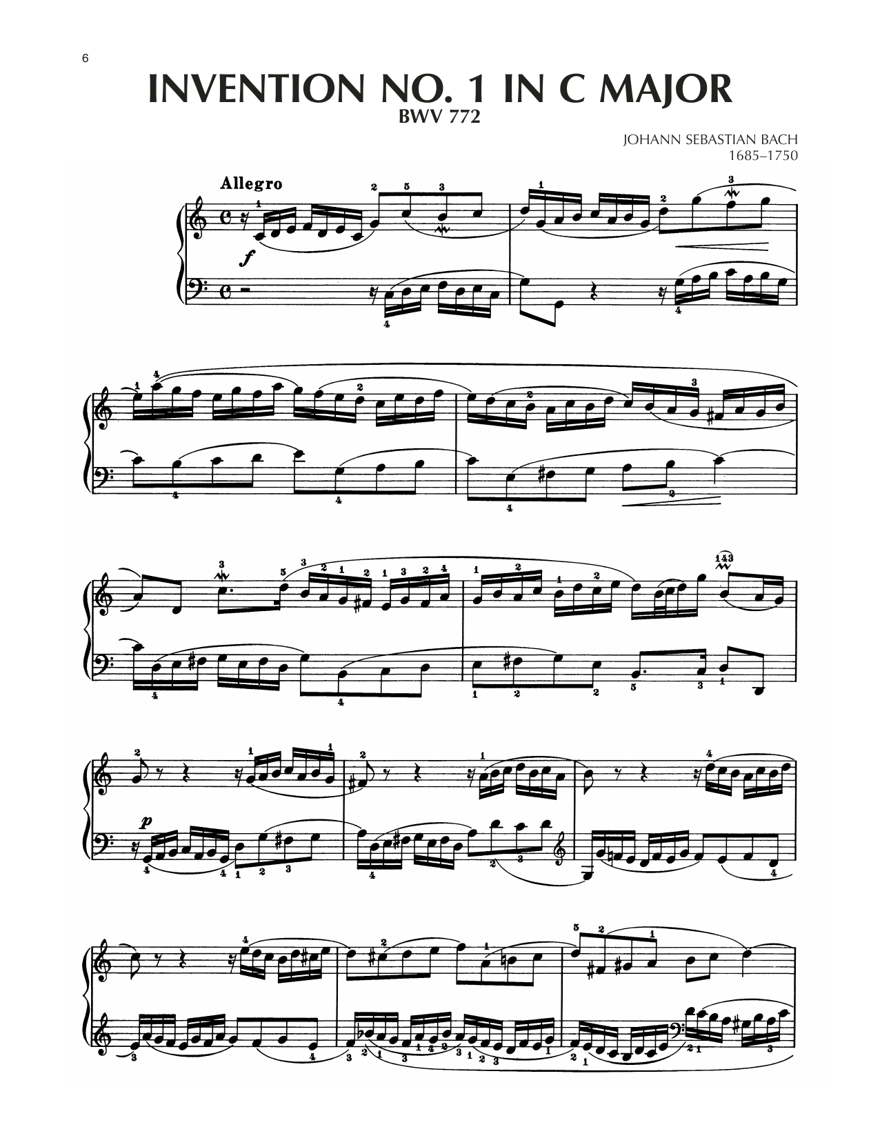 Johann Sebastian Bach Invention No. 1 In C Major, BWV 772 sheet music notes and chords arranged for Mandolin Tab