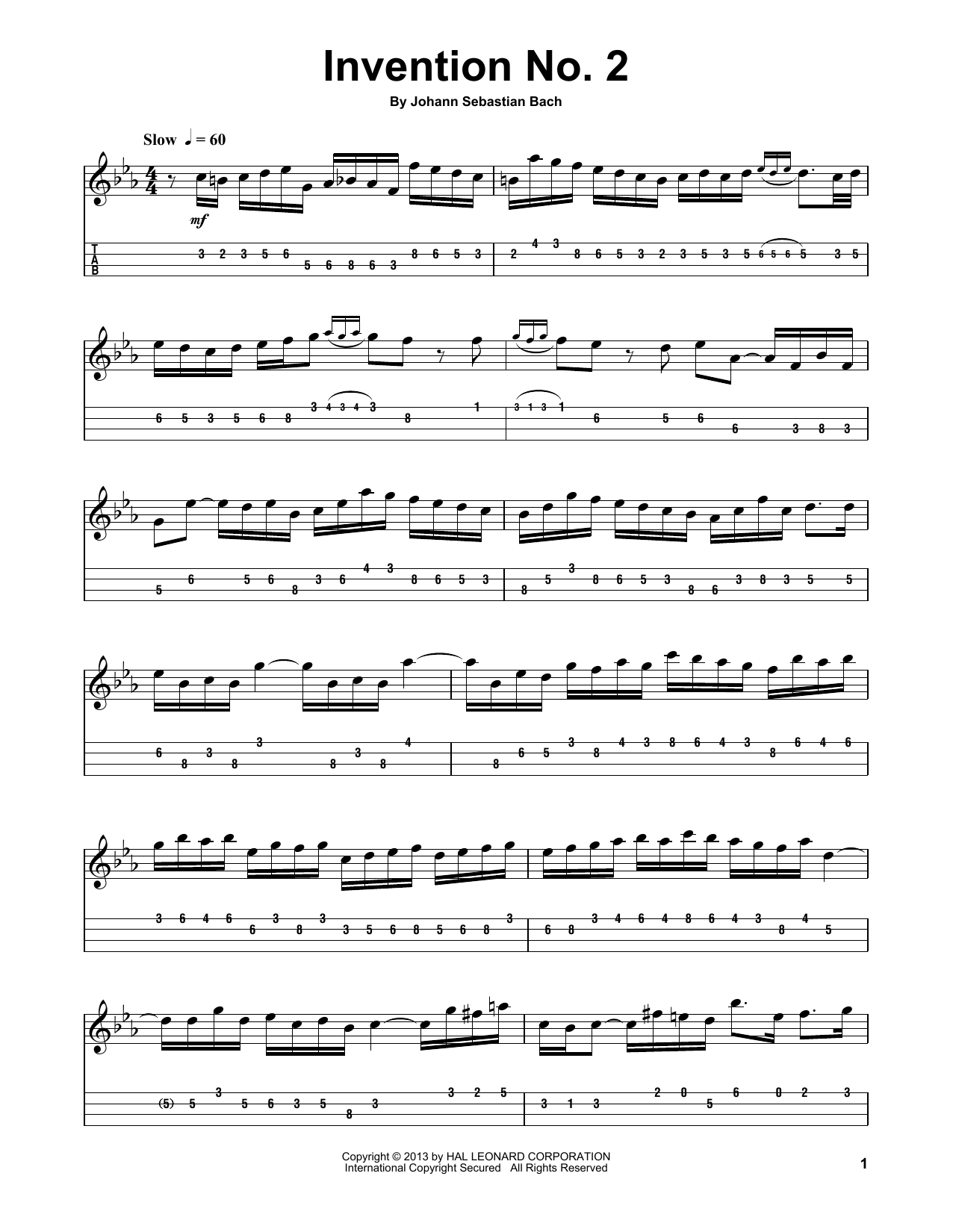 Johann Sebastian Bach Invention No. 2 In C Minor, BWV 773 sheet music notes and chords arranged for Mandolin Tab