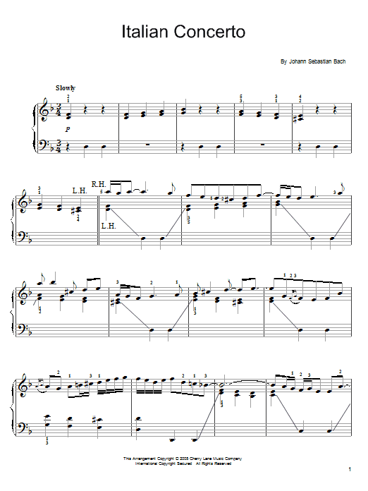 Johann Sebastian Bach Italian Concerto In F sheet music notes and chords arranged for Easy Piano