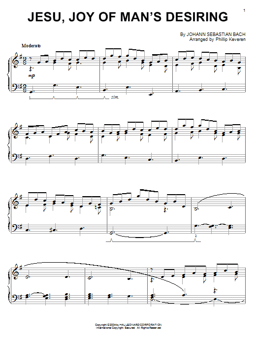 Johann Sebastian Bach Jesu, Joy Of Man's Desiring (arr. Phillip Keveren) sheet music notes and chords arranged for Piano Solo