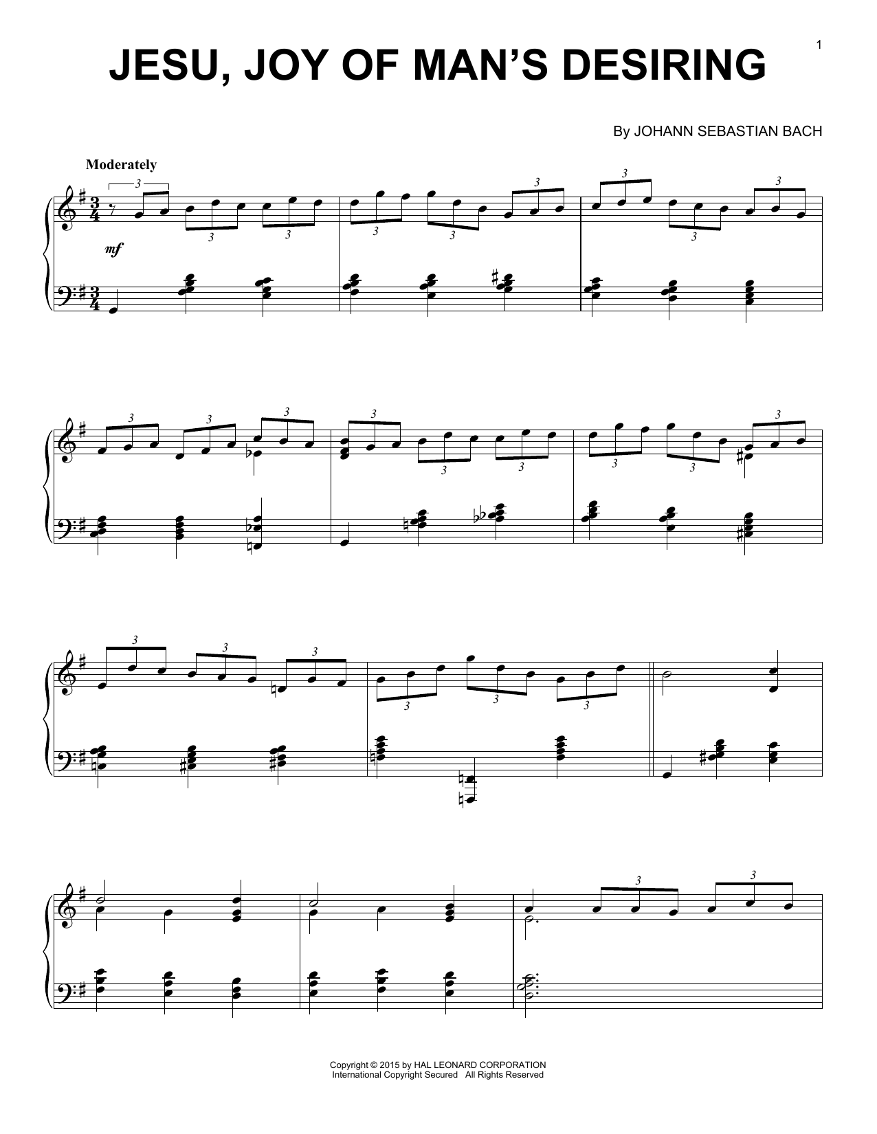 Johann Sebastian Bach Jesu, Joy Of Man's Desiring [Jazz version] sheet music notes and chords arranged for Piano Solo