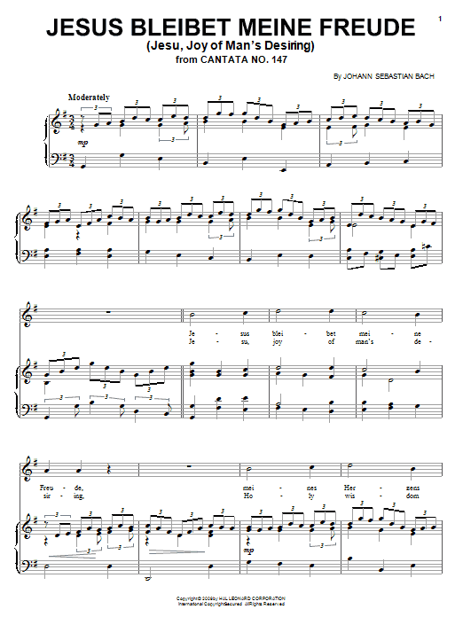 Johann Sebastian Bach Jesus Bleibet Meine Freude sheet music notes and chords arranged for Piano, Vocal & Guitar Chords (Right-Hand Melody)