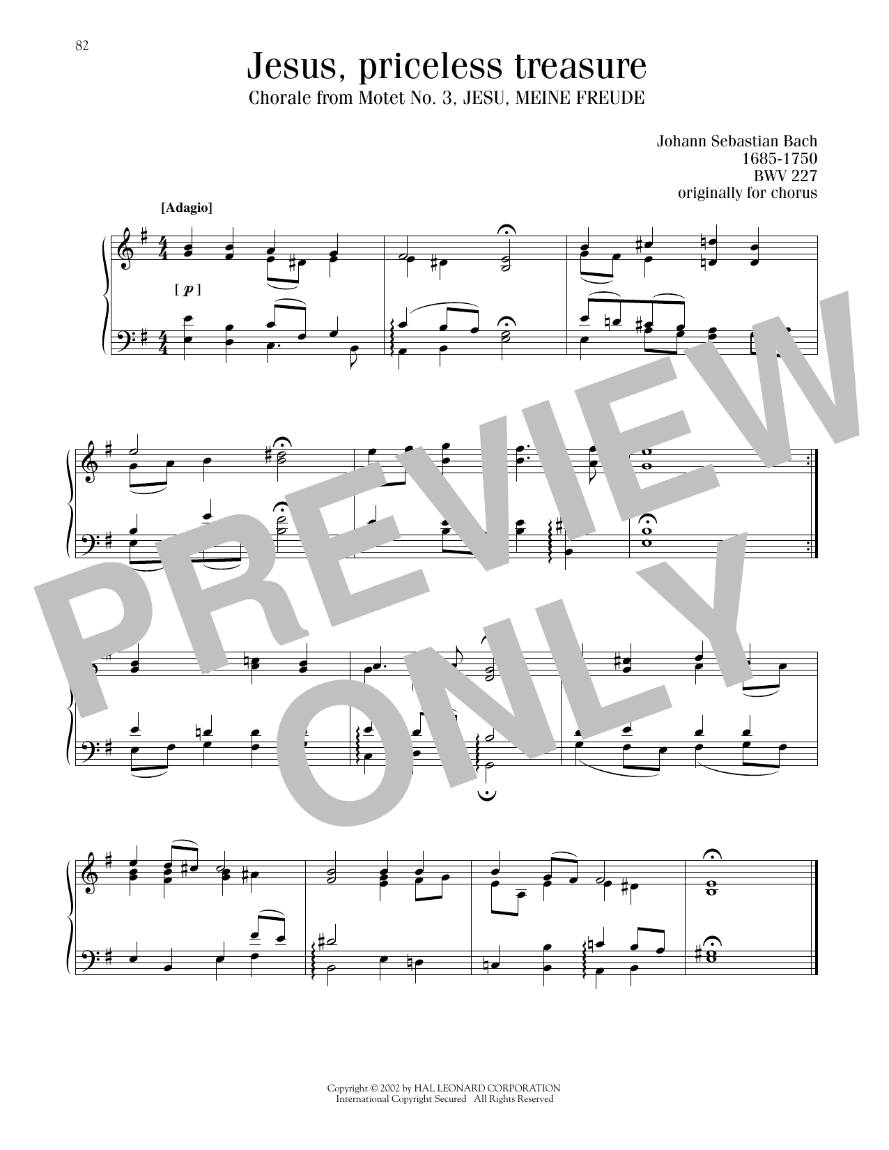 Johann Sebastian Bach Jesus, Priceless Treasure (Jesu, Meine Freude) sheet music notes and chords arranged for Piano Solo