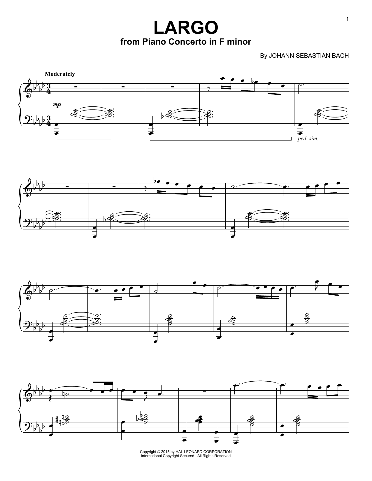 Johann Sebastian Bach Largo [Jazz version] sheet music notes and chords arranged for Piano Solo
