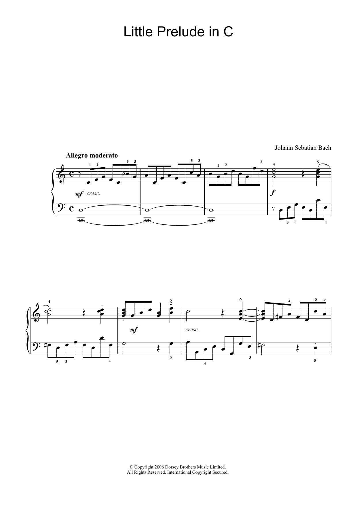 Johann Sebastian Bach Little Prelude In C sheet music notes and chords arranged for Beginner Piano (Abridged)