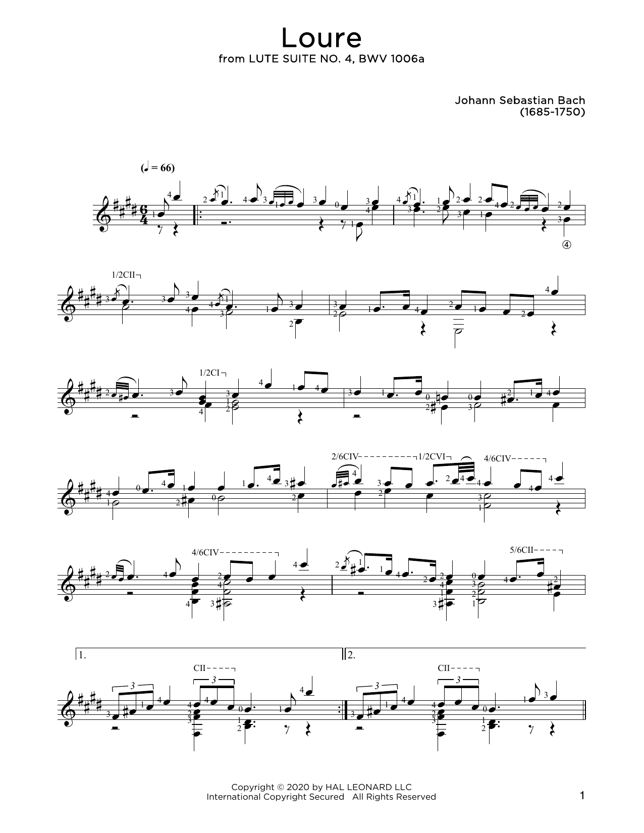 Johann Sebastian Bach Loure sheet music notes and chords arranged for Solo Guitar