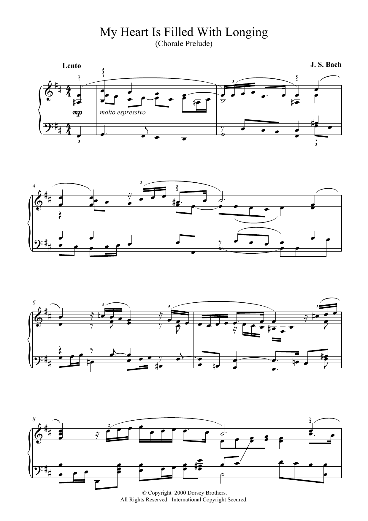 Johann Sebastian Bach My Heart Is Filled With Longing sheet music notes and chords arranged for Piano Solo
