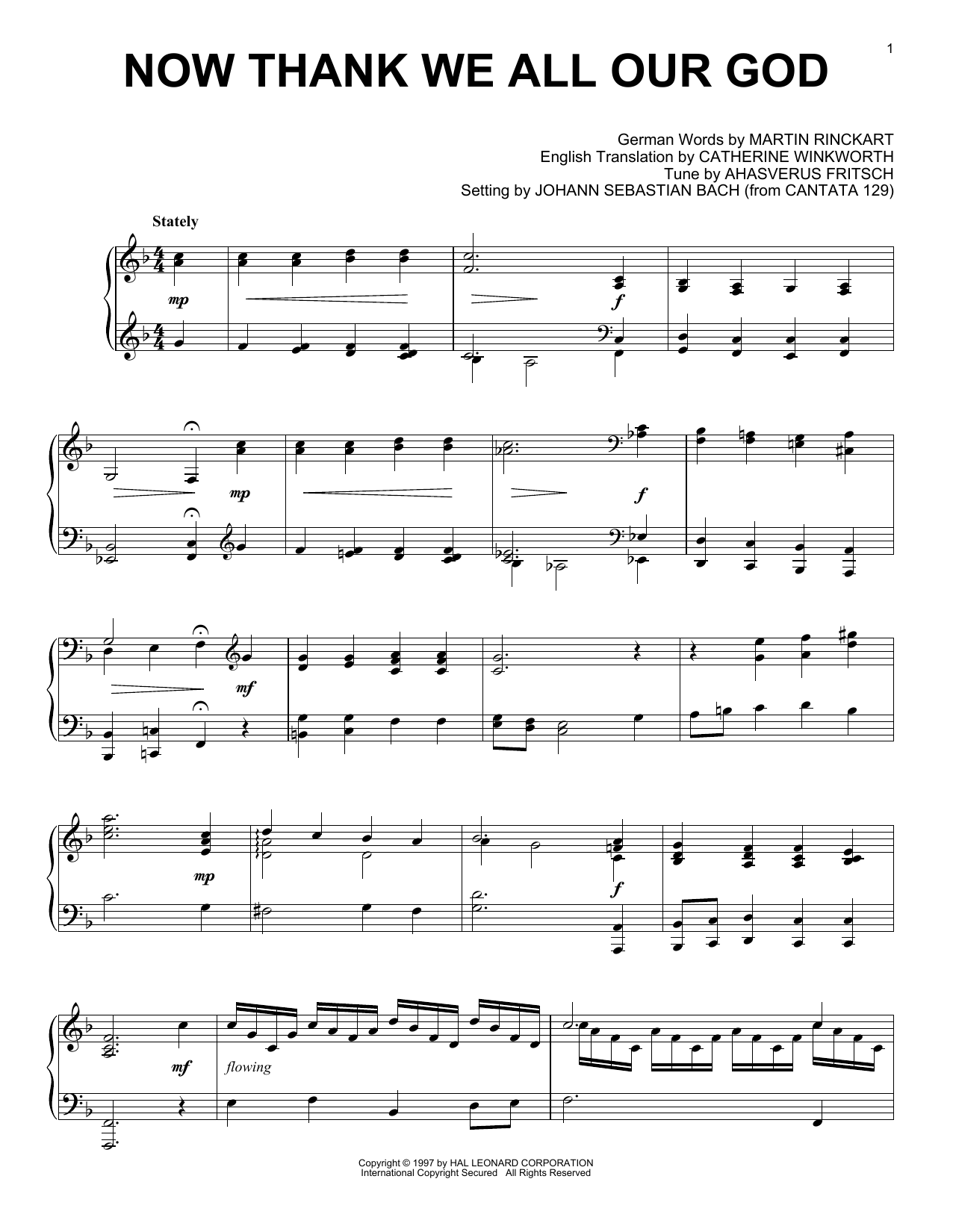 Johann Sebastian Bach Now Thank We All Our God (arr. Phillip Keveren) sheet music notes and chords arranged for Piano Solo