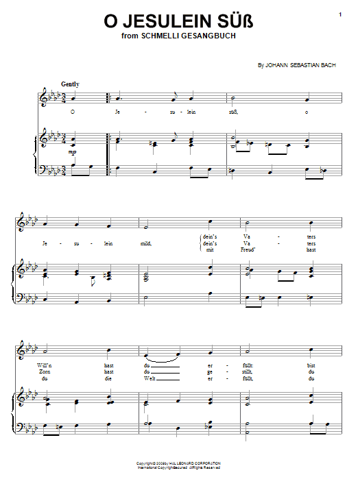 Johann Sebastian Bach O Jesulein Suss sheet music notes and chords arranged for Piano, Vocal & Guitar Chords (Right-Hand Melody)