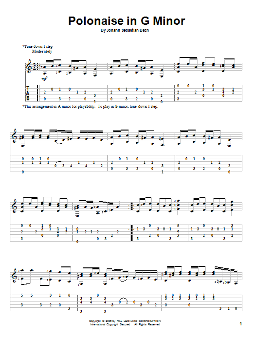 Johann Sebastian Bach Polonaise In G Minor sheet music notes and chords arranged for Solo Guitar