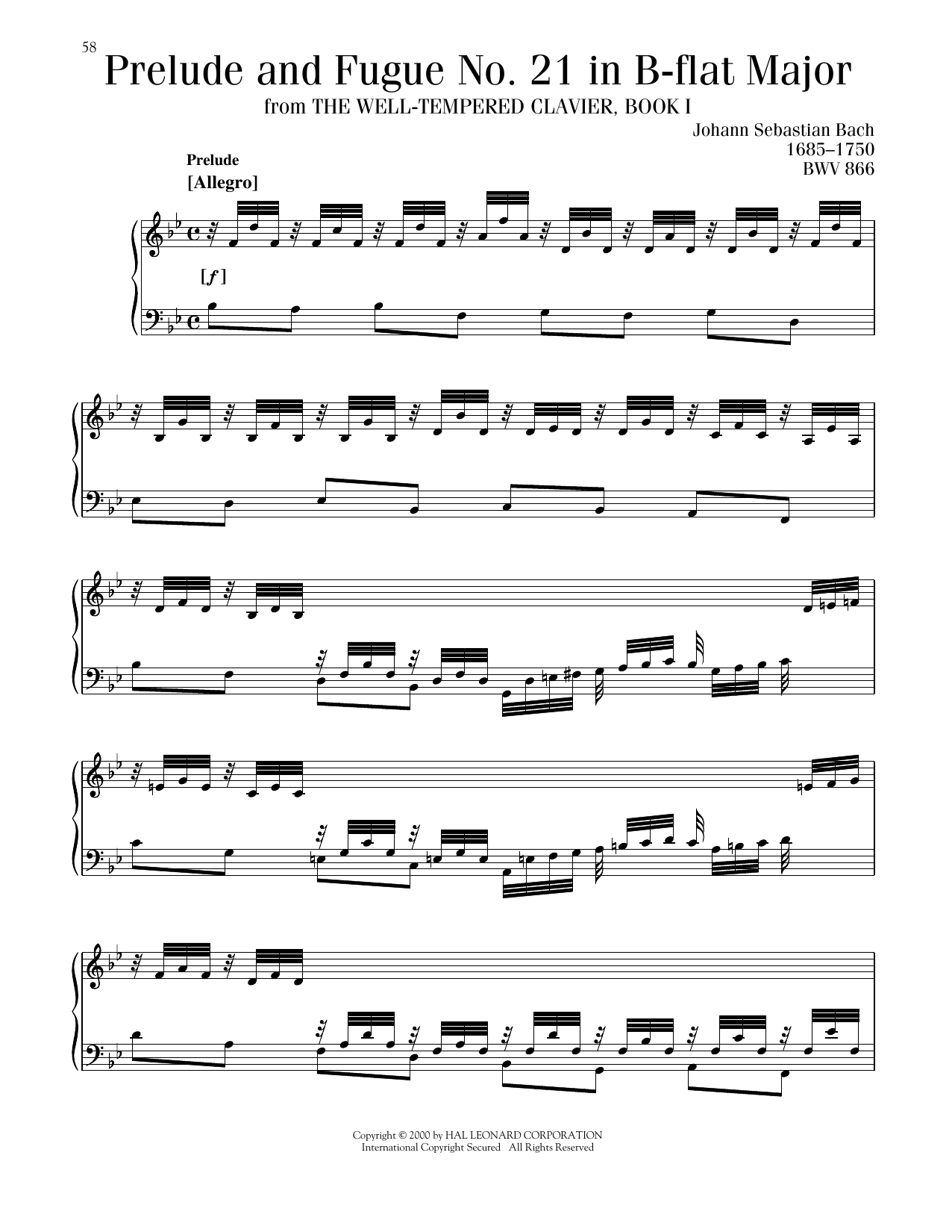 Johann Sebastian Bach Prelude And Fugue In B-Flat Major, BWV 560 sheet music notes and chords arranged for Piano Solo