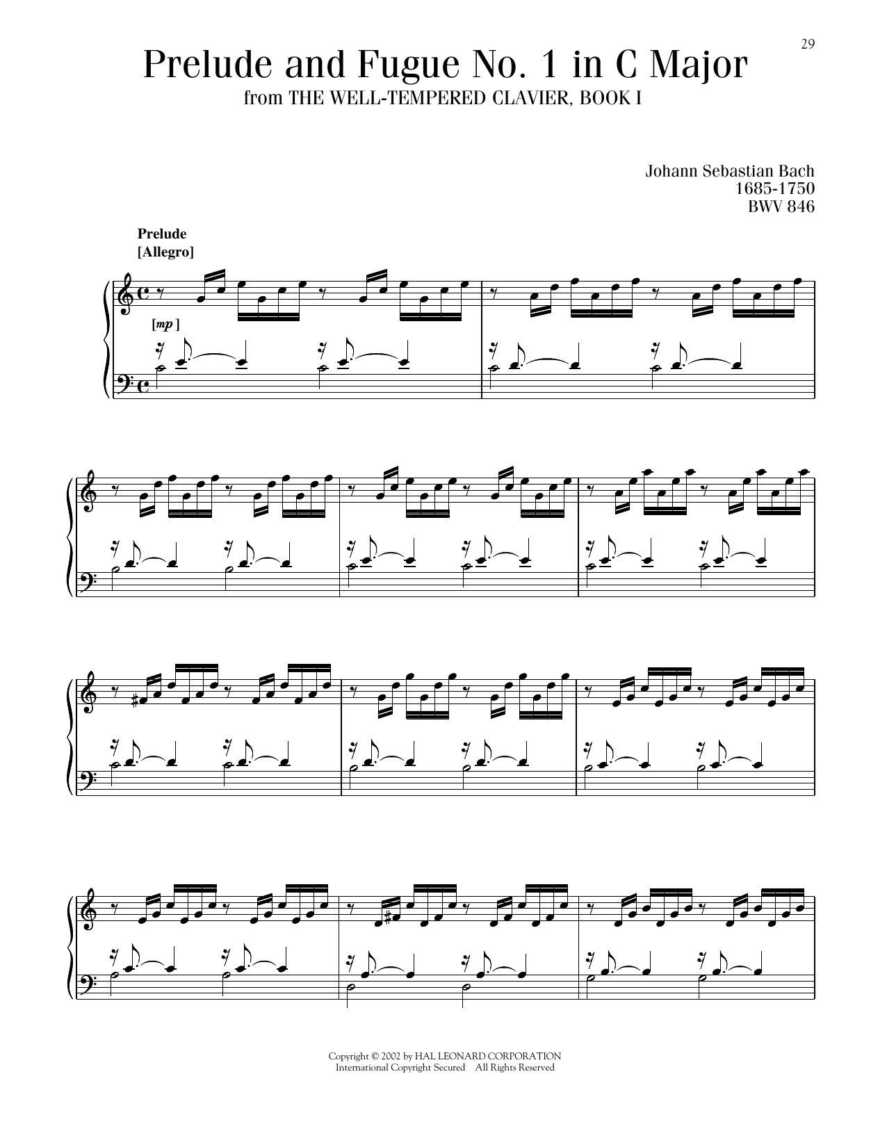 Johann Sebastian Bach Prelude And Fugue In C Major, BWV 553 sheet music notes and chords arranged for Piano Solo