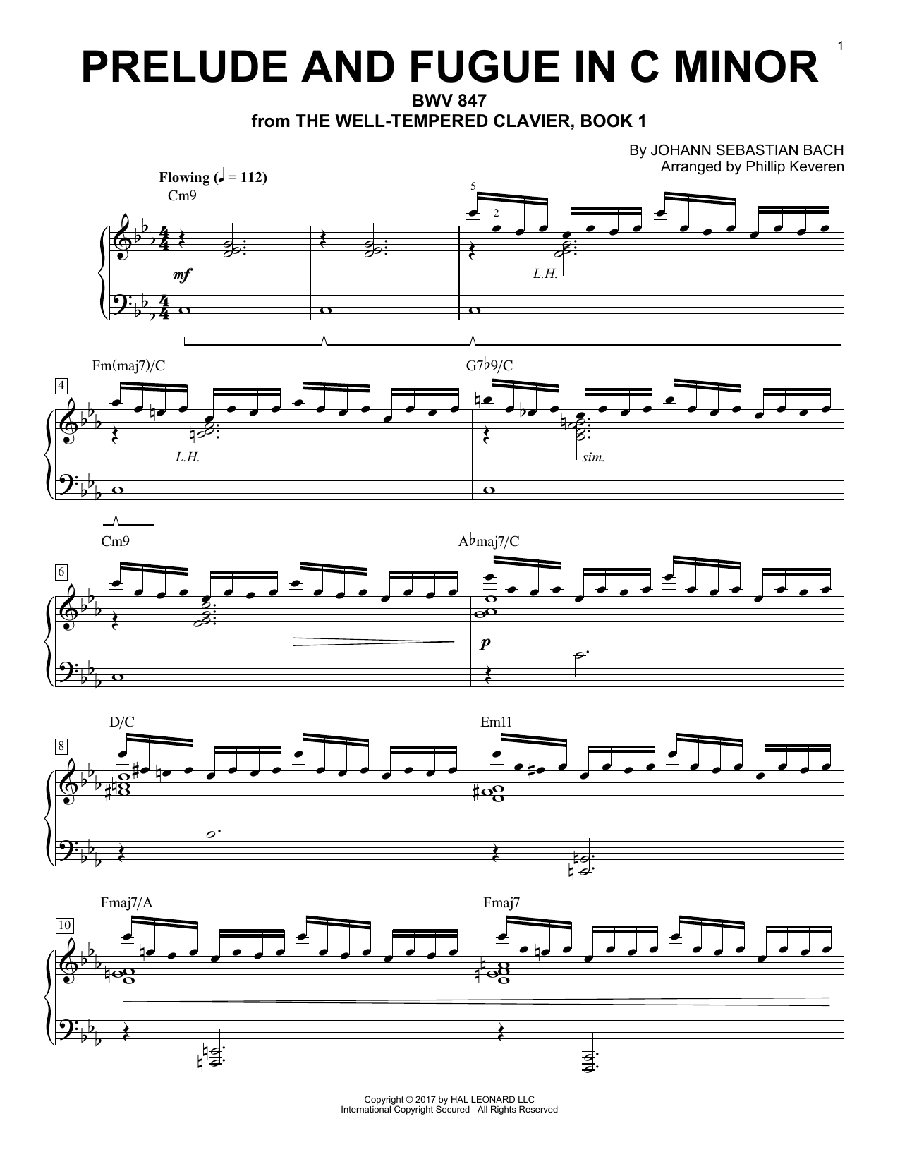 Johann Sebastian Bach Prelude And Fugue In C Minor, BWV 847 [Jazz version] (arr. Phillip Keveren) sheet music notes and chords arranged for Piano Solo