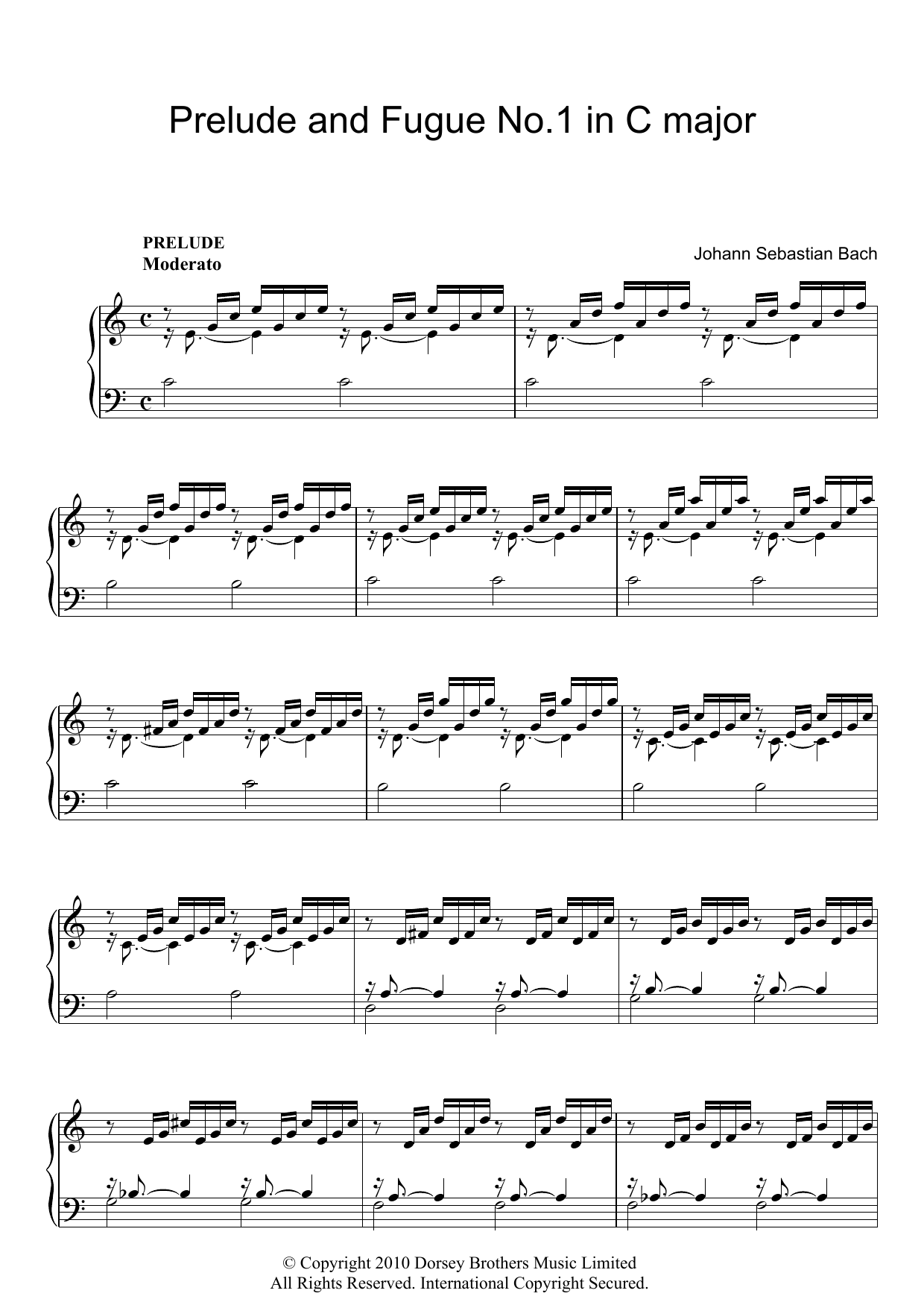 Johann Sebastian Bach Prelude And Fugue in C sheet music notes and chords arranged for Piano Solo