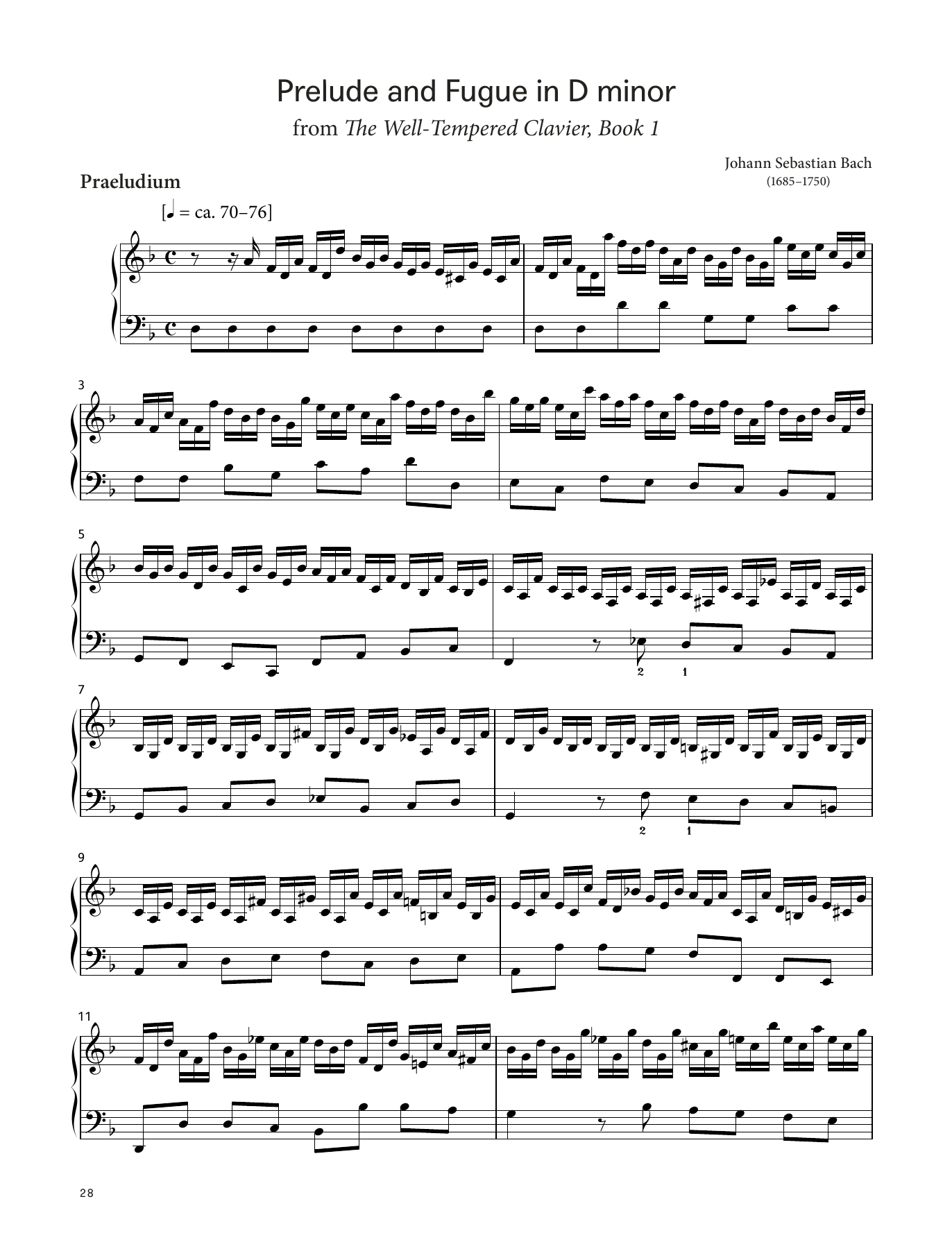 Johann Sebastian Bach Prelude and Fugue in D minor, BWV 851 (LCME Piano 2018 Grade 8 List A) sheet music notes and chords arranged for Piano Solo